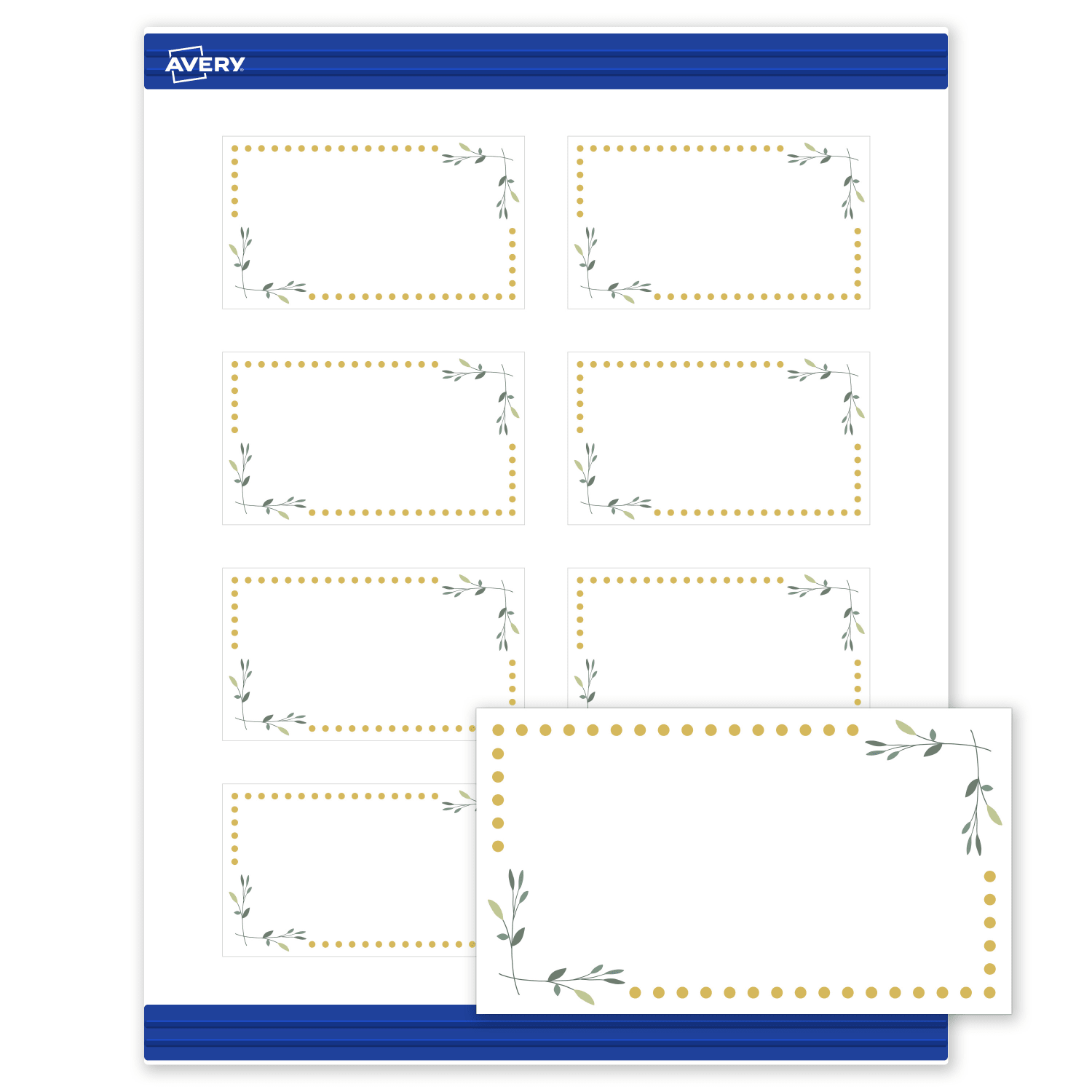 Avery Printable Cards With Sure Feed Technology, 2in x 3-1/2in, Matte White With Gold Dots/Green Floral Design, Pack Of 80 - Image 3