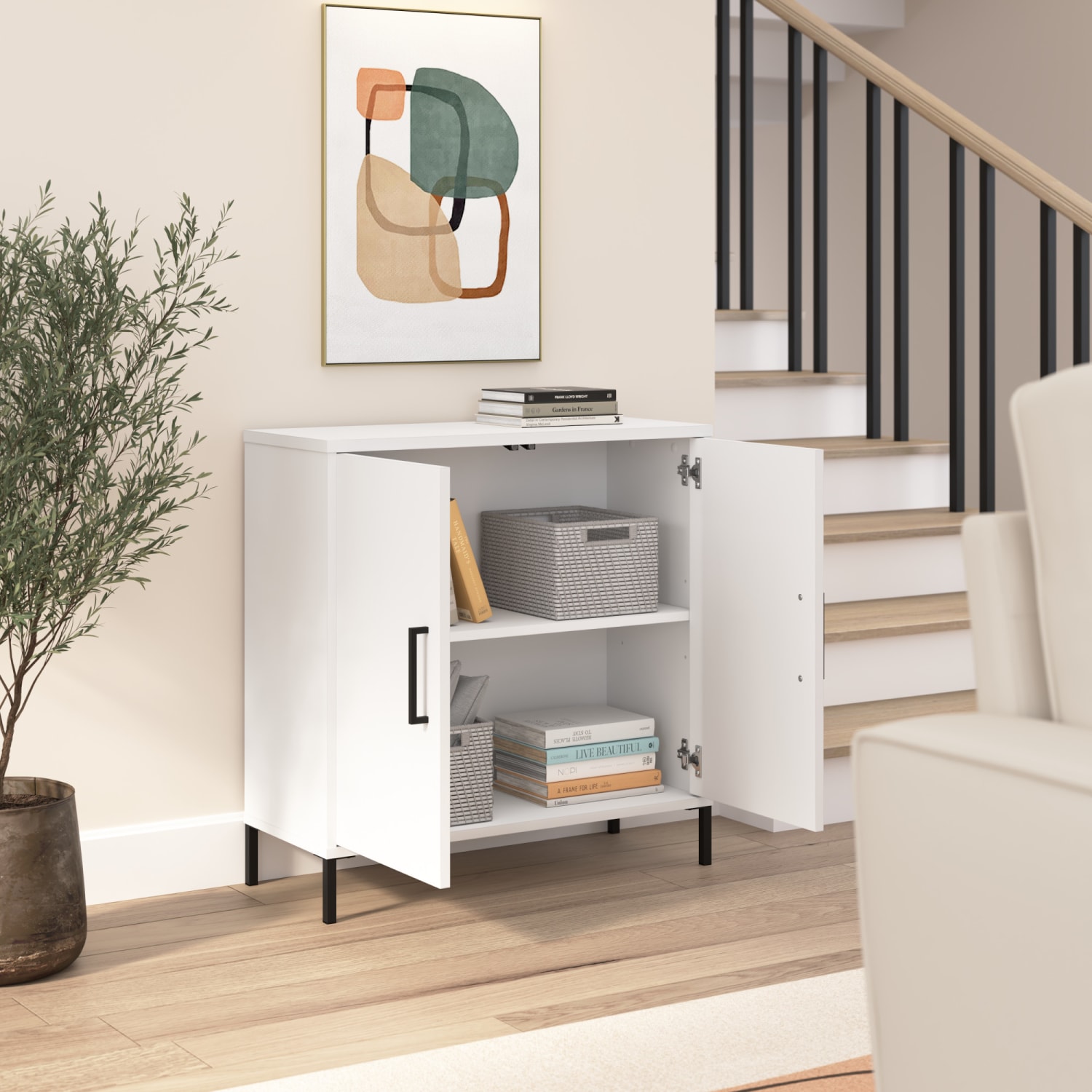 Bush Furniture Essence 29inW Low Storage Cabinet With Doors, White, Standard Delivery - Image 4