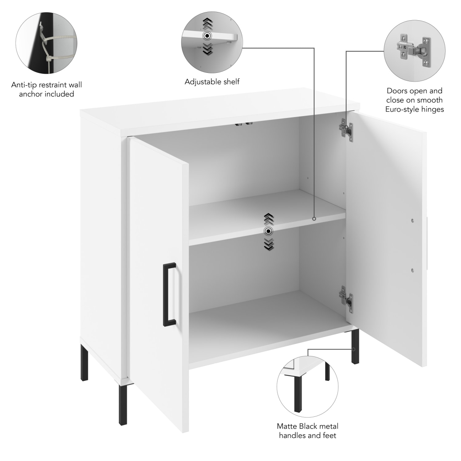 Bush Furniture Essence 29inW Low Storage Cabinet With Doors, White, Standard Delivery - Image 5
