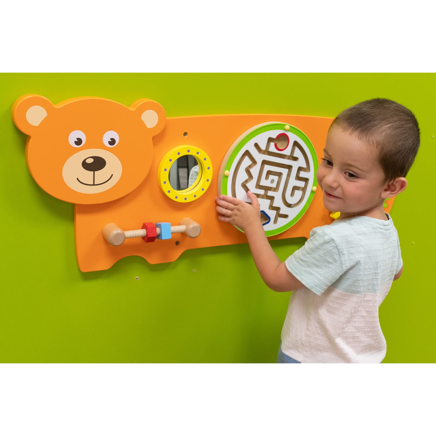 Learning Advantage Activity Wall Panel, Toddler Activity Center, 36inL x 12.75inH x 1.63inD, Bear - Image 4