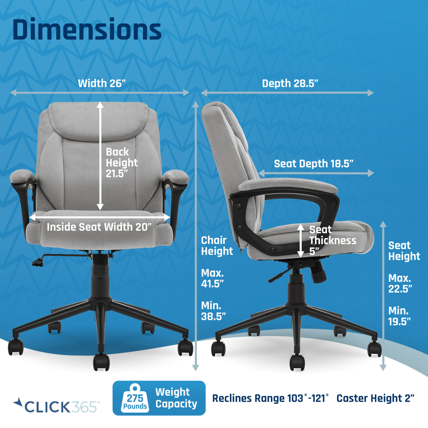Click365 Transform 10 Ergonomic Faux Leather Mid Back Manager Office Chair GrayBlack PopularChairscom