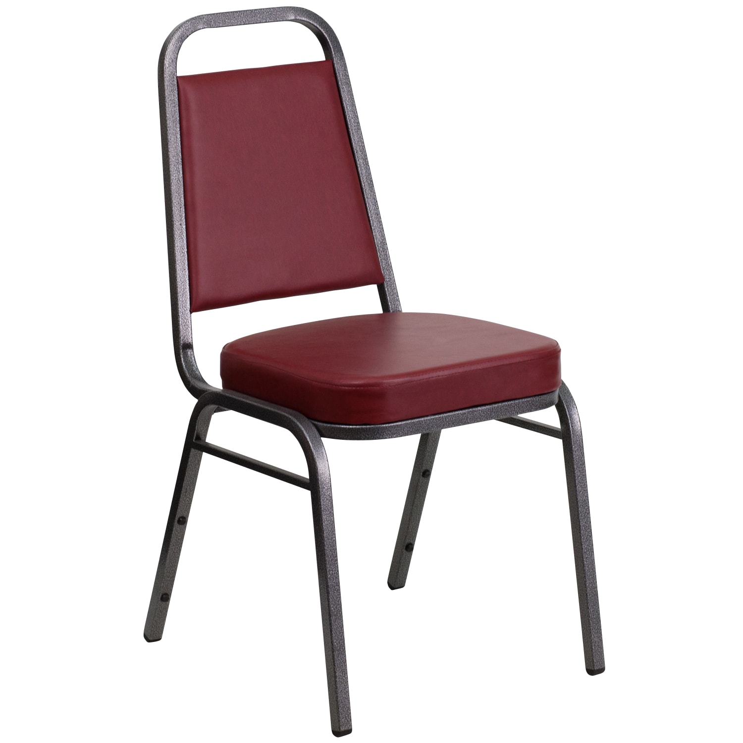 Flash Furniture HERCULES Series Trapezoidal Back Vinyl Stacking Banquet Chair with 2.5in Thick Seat, Burgundy Vinyl/Silver Vein Frame