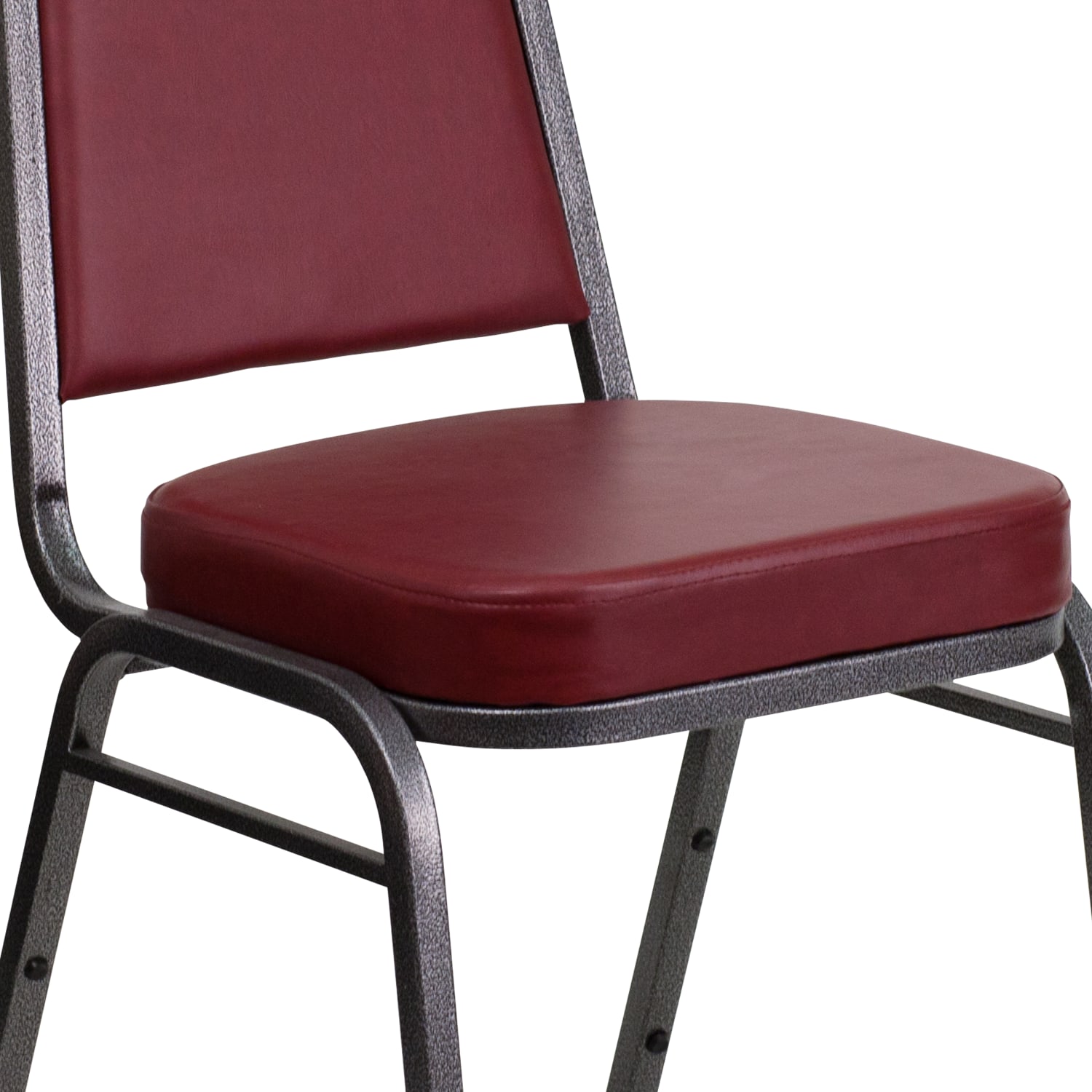 Flash Furniture HERCULES Series Trapezoidal Back Vinyl Stacking Banquet Chair with 25in Thick Seat Burgundy VinylSilver Vein Frame PopularChairscom Flash Furniture HERCULES Series Trapezoidal Back Vinyl Stacking Banquet Chair with 25in Thick Seat Burgundy VinylSilver Vein Frame PopularChairscom