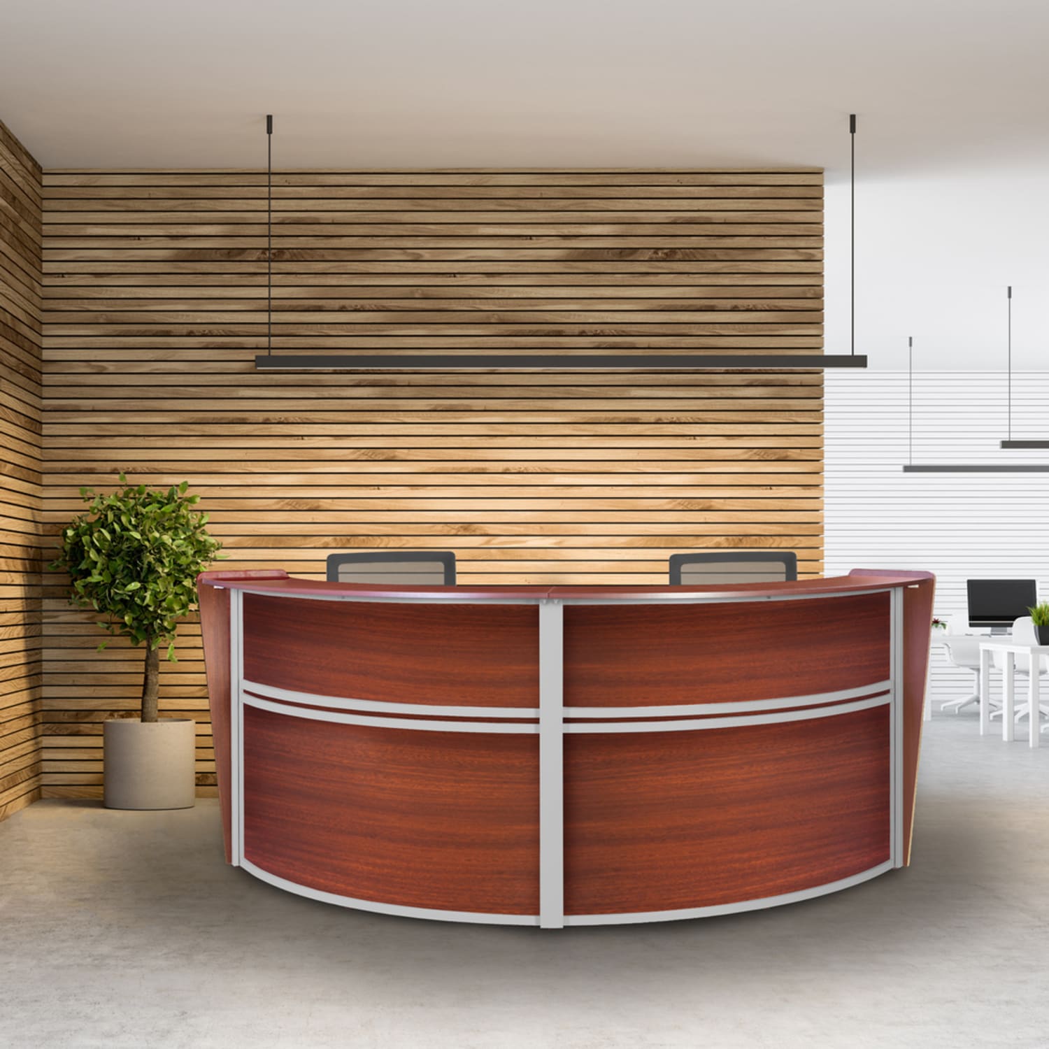 Regency Marque 125inW Double-Unit Reception Curved Desk Workstation, Cherry - Image 3