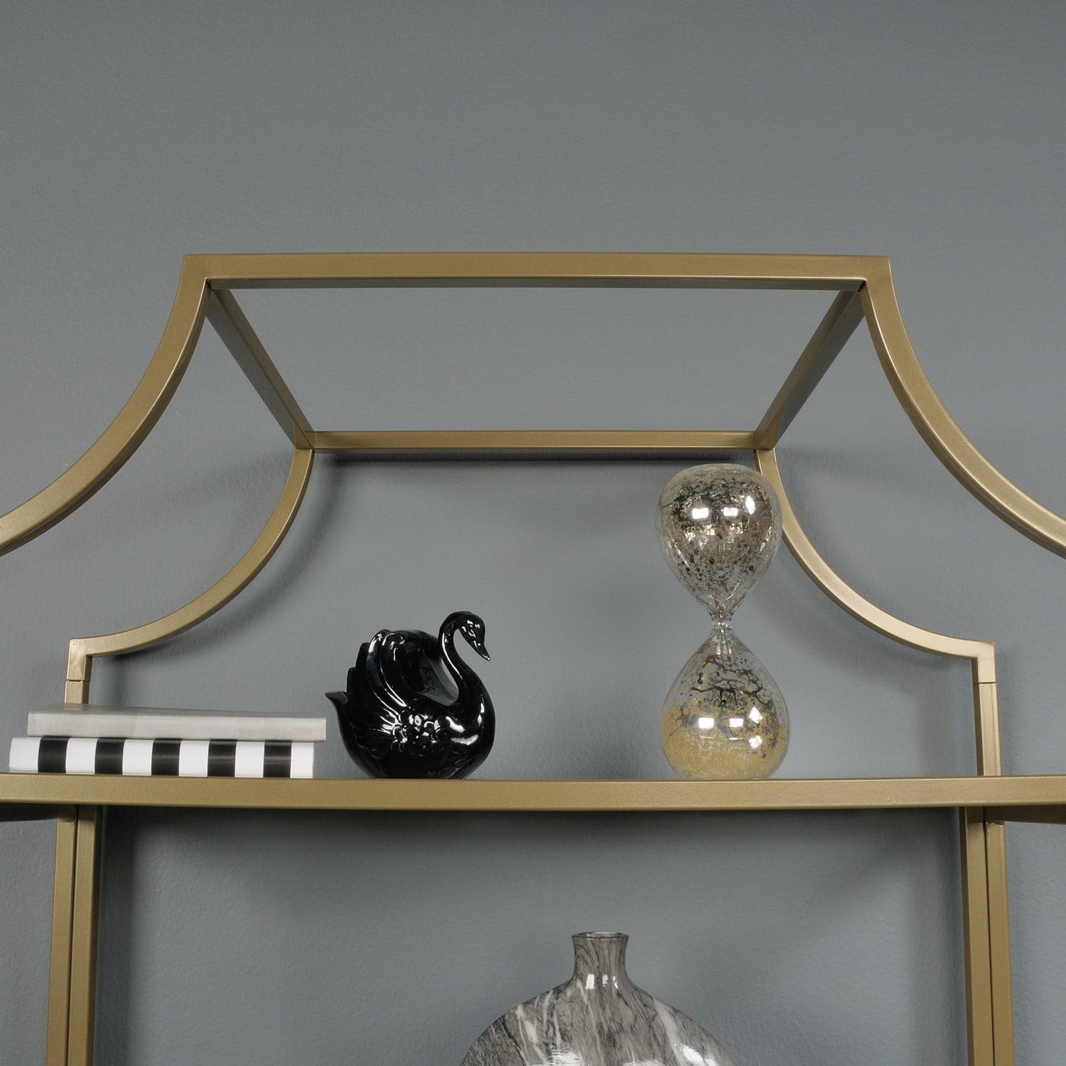 Sauder International Lux 71inH 5-Shelf Bookcase, Satin Gold - Image 6