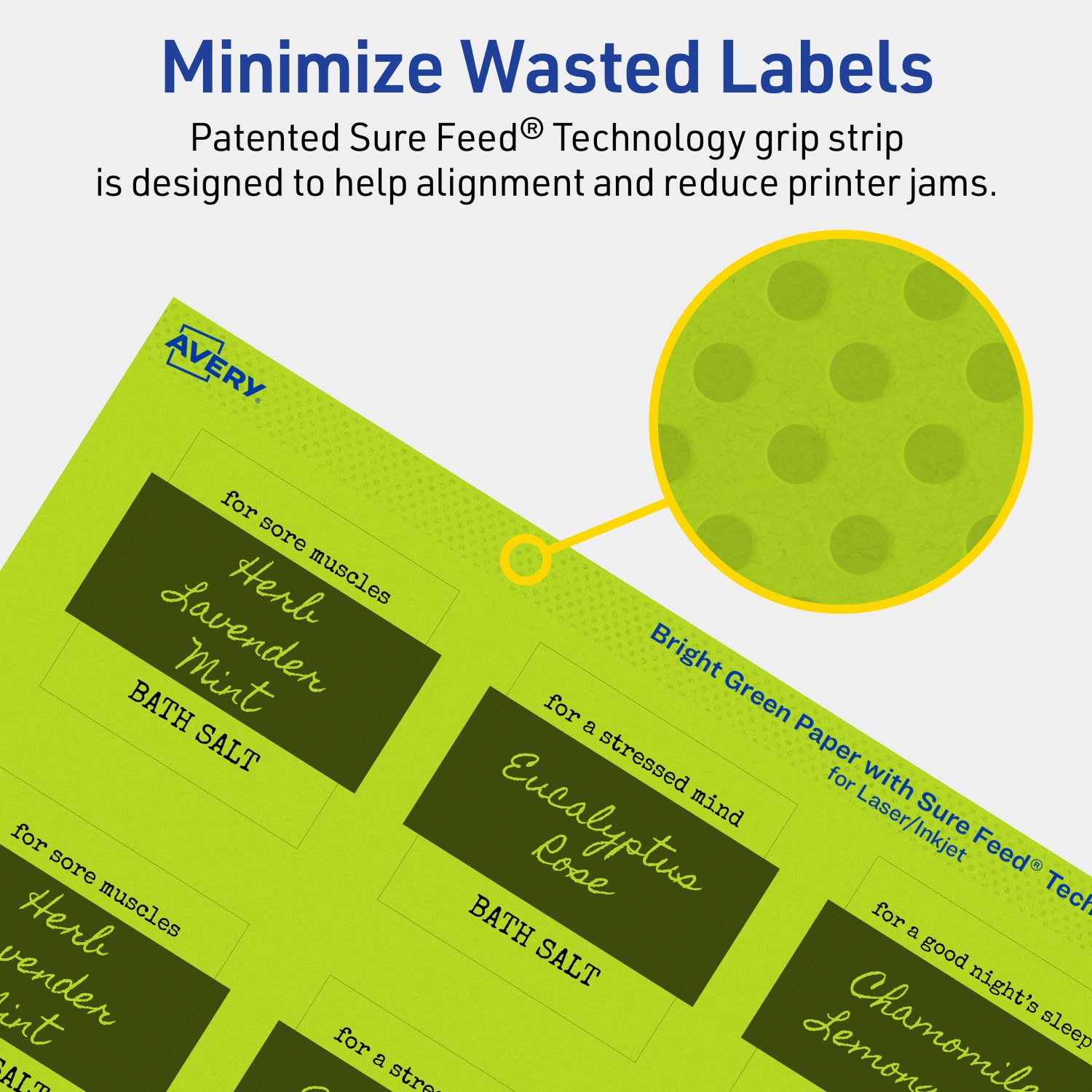 Avery Print-To-The-Edge Labels With Sure Feed Technology And Easy Peel Label Feature, 94107-BGP40, Square, 2in x 2in, Matte Bright Green, Pack of 480 - Image 5