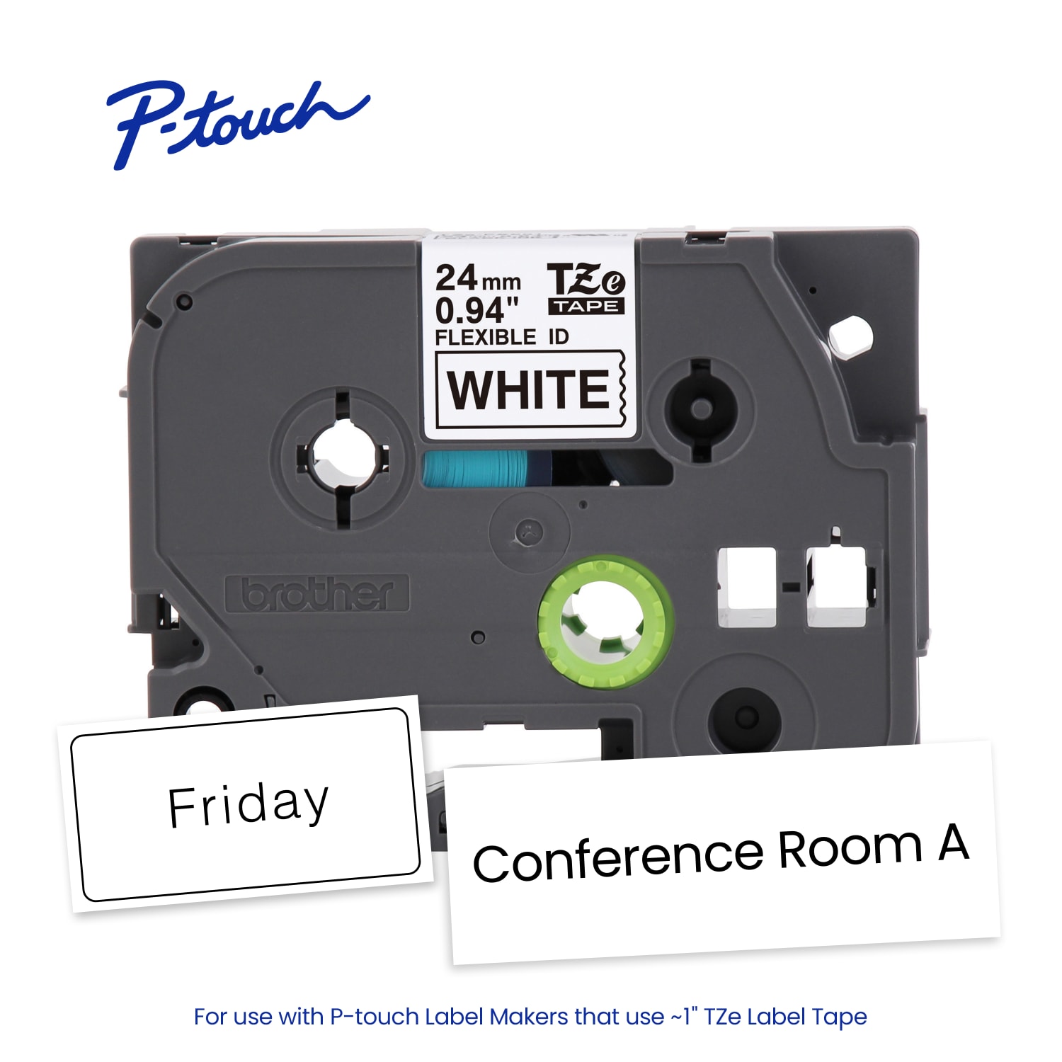 Brother P-touch TZeFX251G, Flexible ID Laminated, ~1in x 26.2ft (24mm x 8m), Black on White Label Tape - Image 4