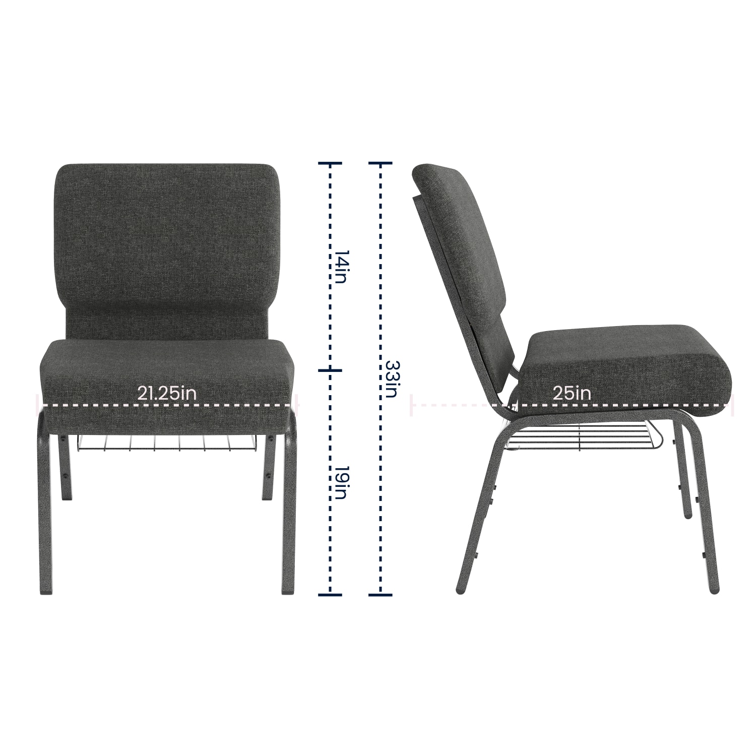 Flash Furniture HERCULES Series Church Chair With Book Rack Dark GraySilver Vein PopularChairscom