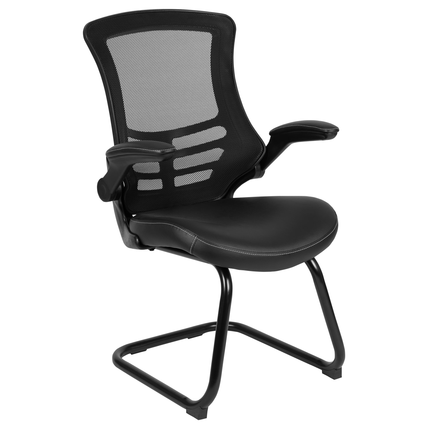 Flash Furniture Leathersoft Sled Base Side Reception Chair with Flip Up Arms, Black - Image 3