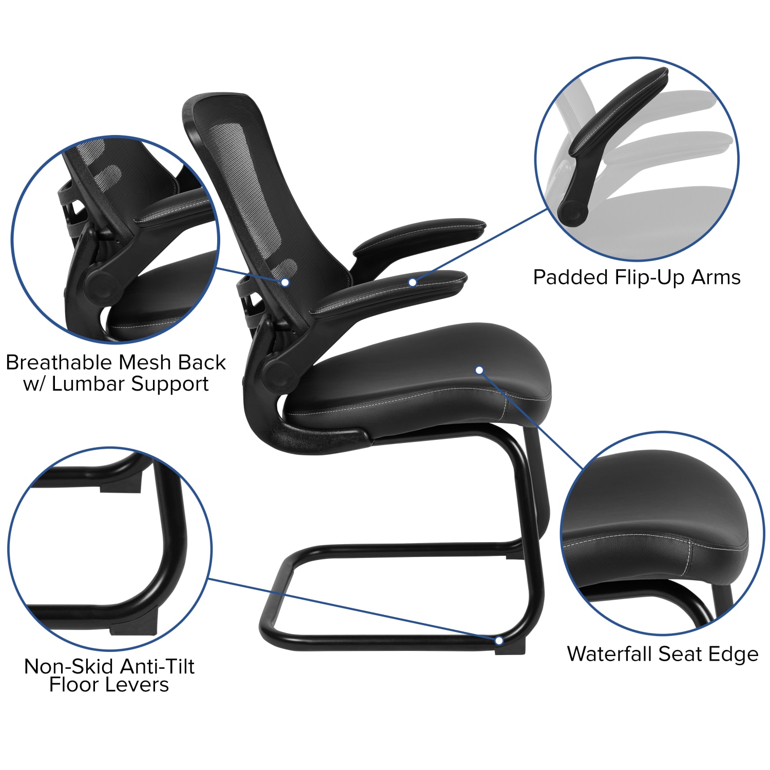 Flash Furniture Leathersoft Sled Base Side Reception Chair with Flip Up Arms, Black - Image 6