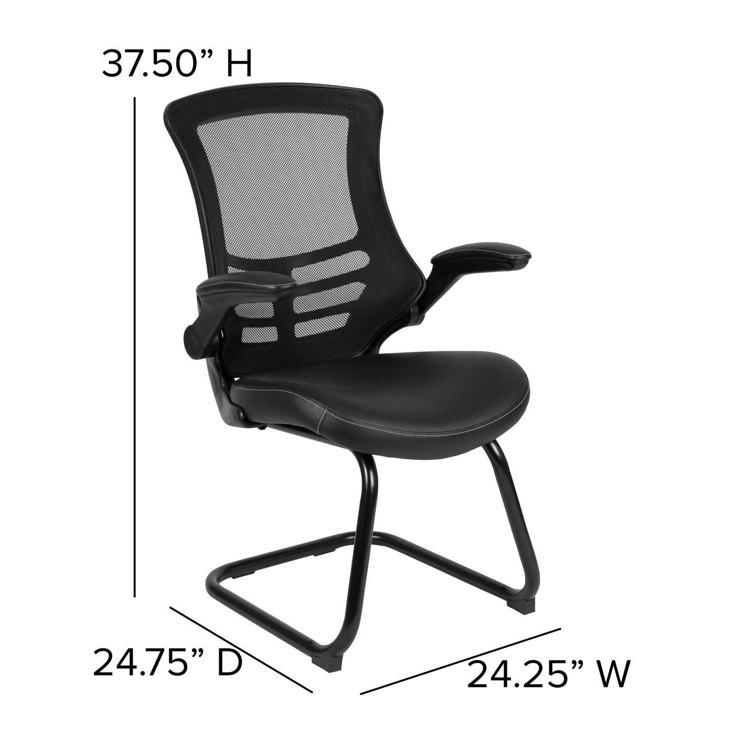 Flash Furniture Leathersoft Sled Base Side Reception Chair with Flip Up Arms, Black - Image 7
