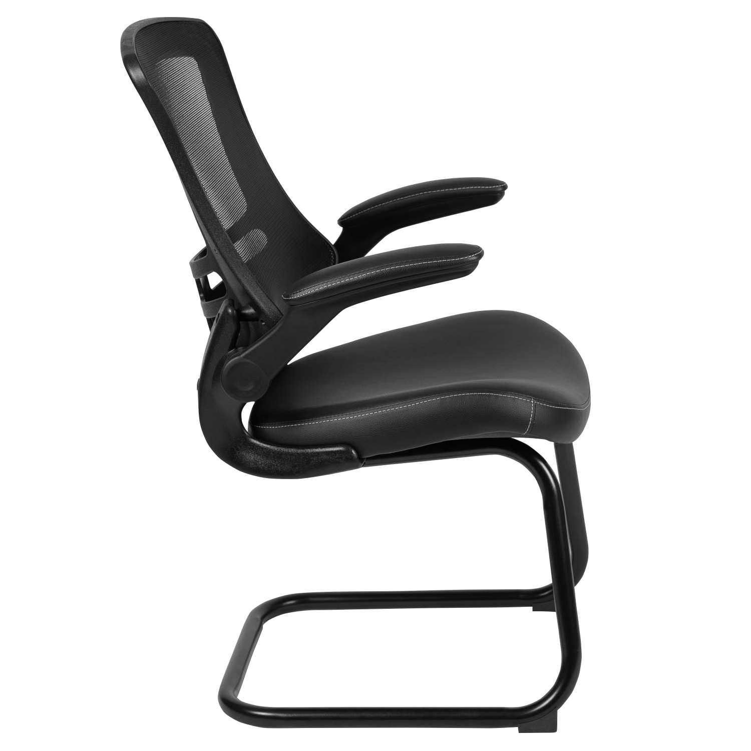 Flash Furniture Leathersoft Sled Base Side Reception Chair with Flip Up Arms, Black - Image 10