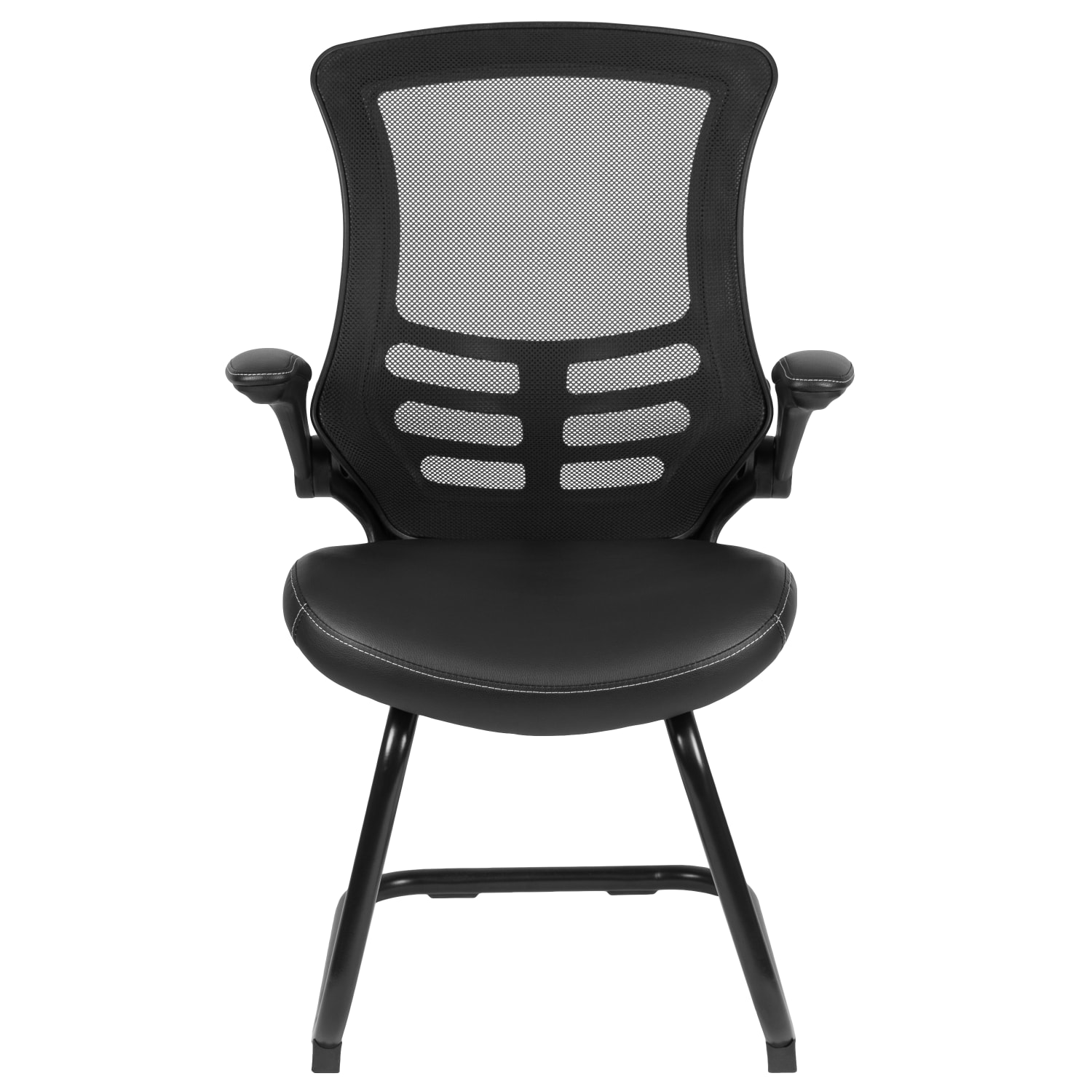Flash Furniture Leathersoft Sled Base Side Reception Chair with Flip Up Arms, Black - Image 11