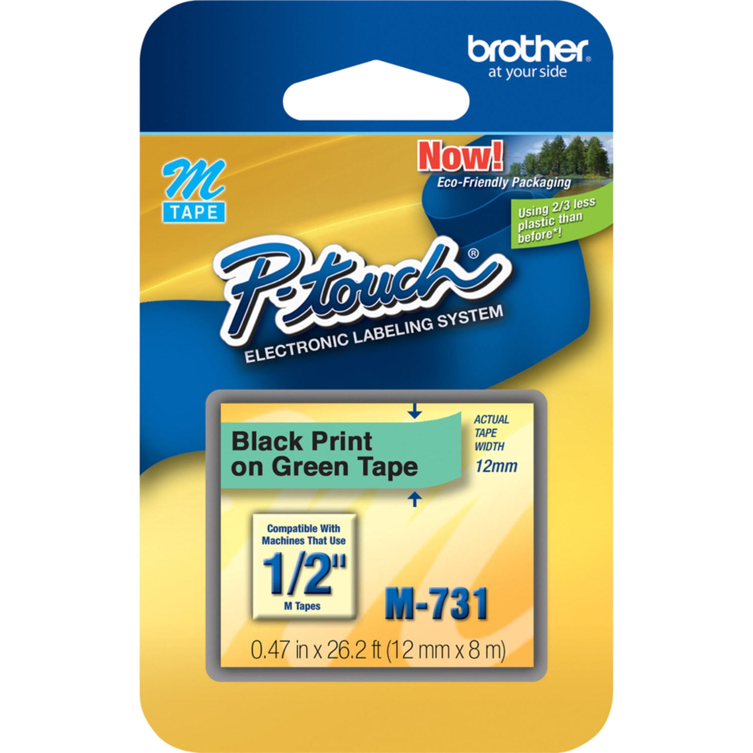 P-touch P-touch Nonlaminated M Series Tape Cartridge - 1/2in Width x 26 1/5 ft Length - Rectangle - Direct Thermal - Black, Green - 3 / Bundle - Image 3