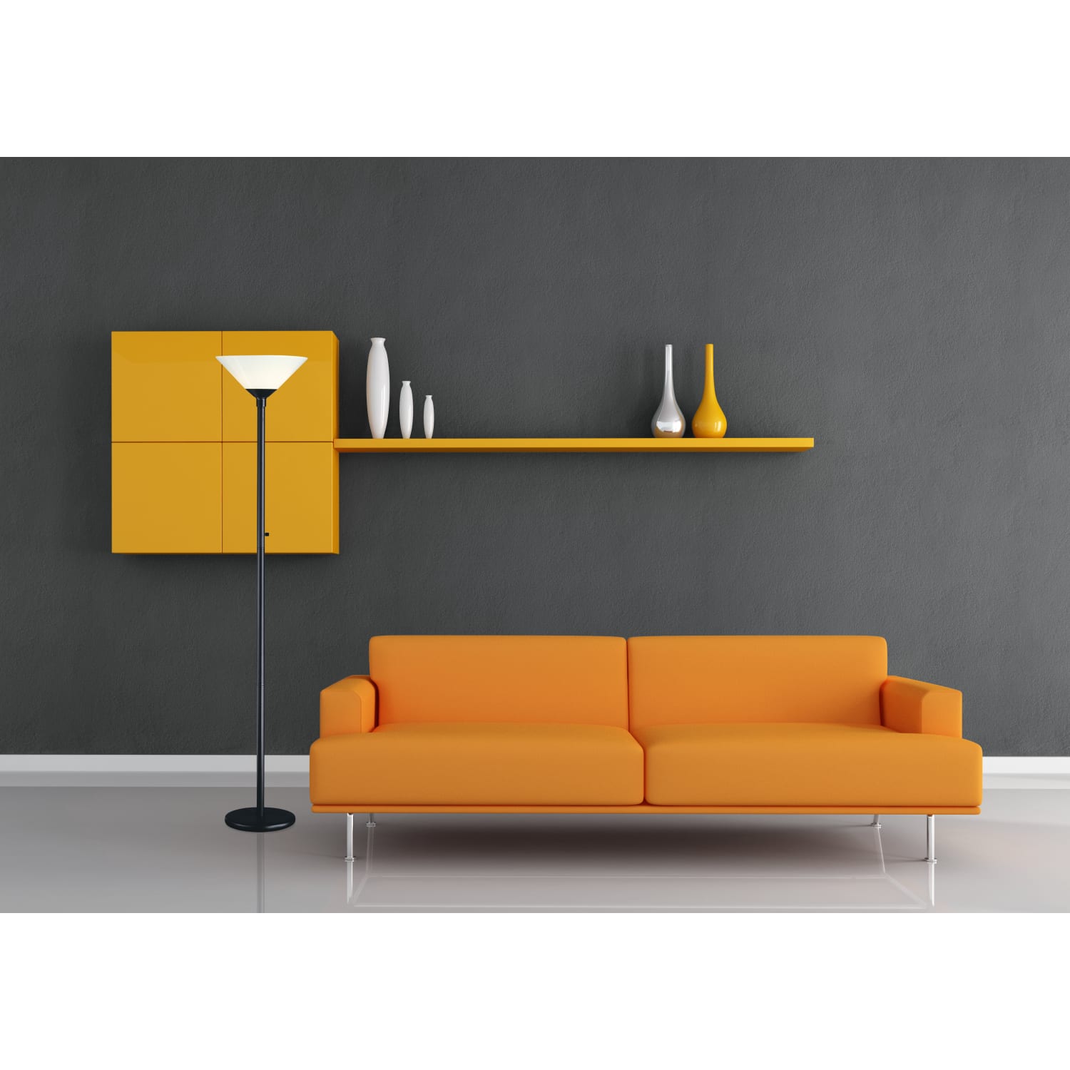 Adesso Aries 300W Torchiere Floor Lamp, 73inH, White Shade/Black Base - Image 3
