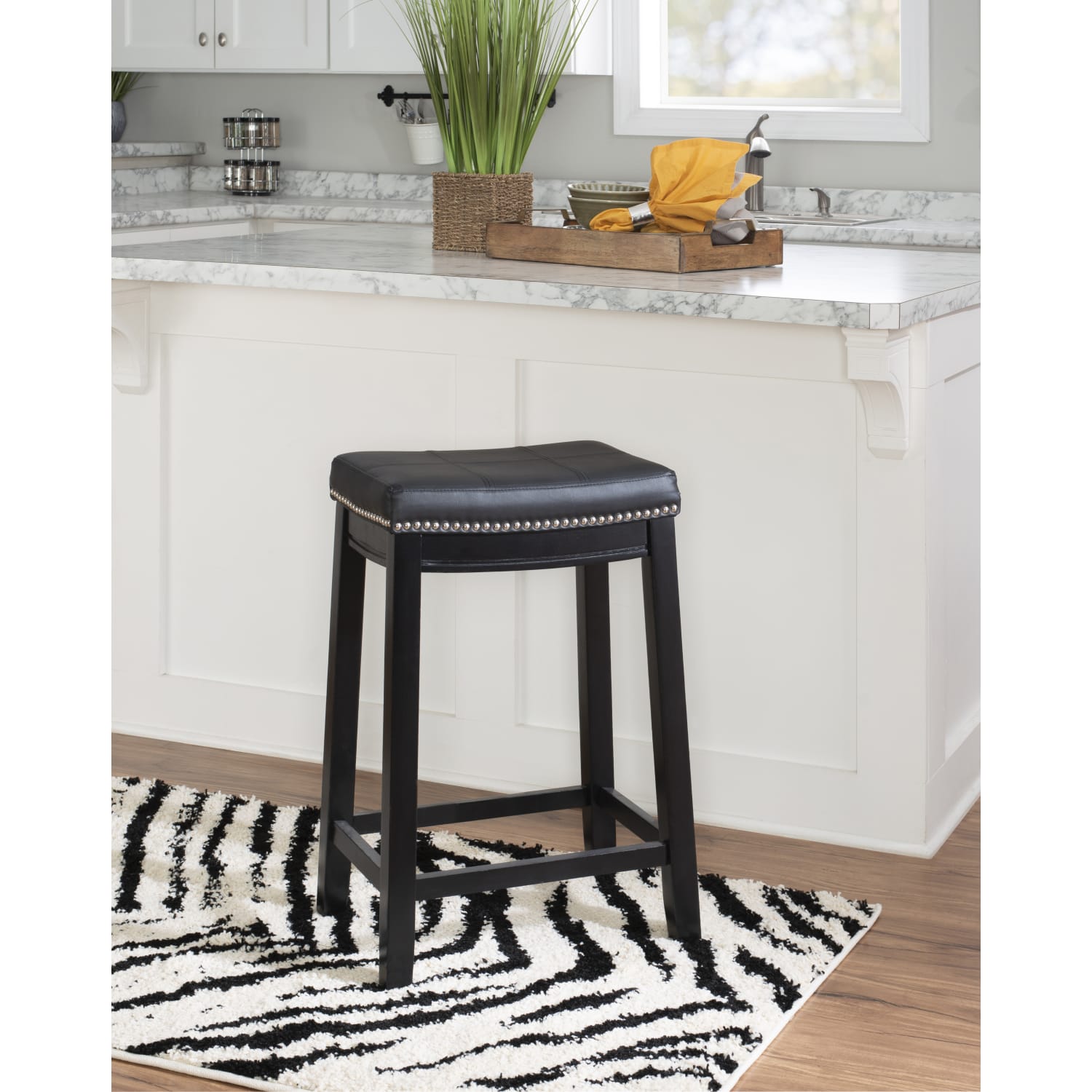 Linon Walker Backless Faux Leather Counter Stool, Black - Image 3