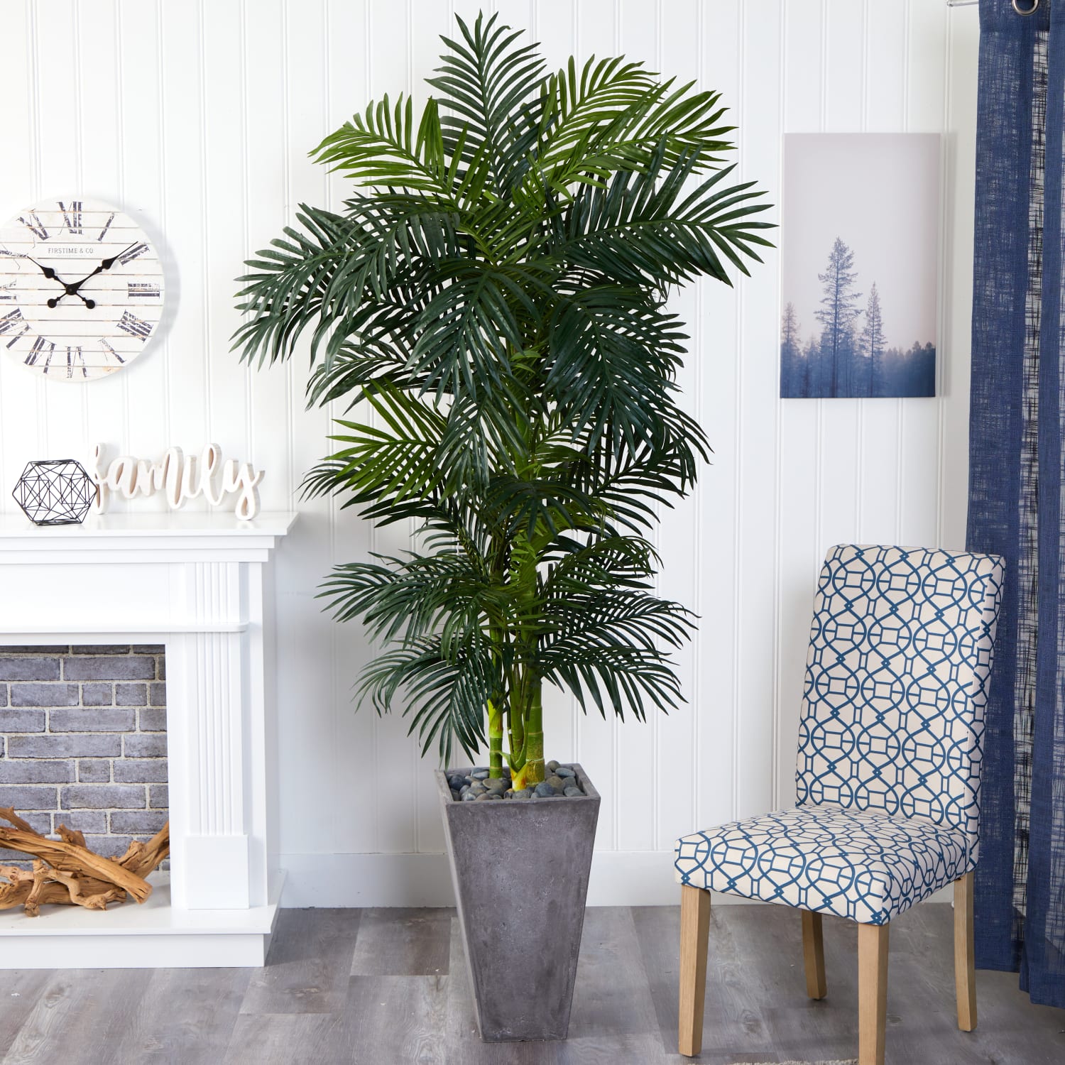 Nearly Natural Golden Cane Palm 84inH Artificial Plant With Cement Planter, 84inH x 45inW x 40inD, Green/Gray - Image 4