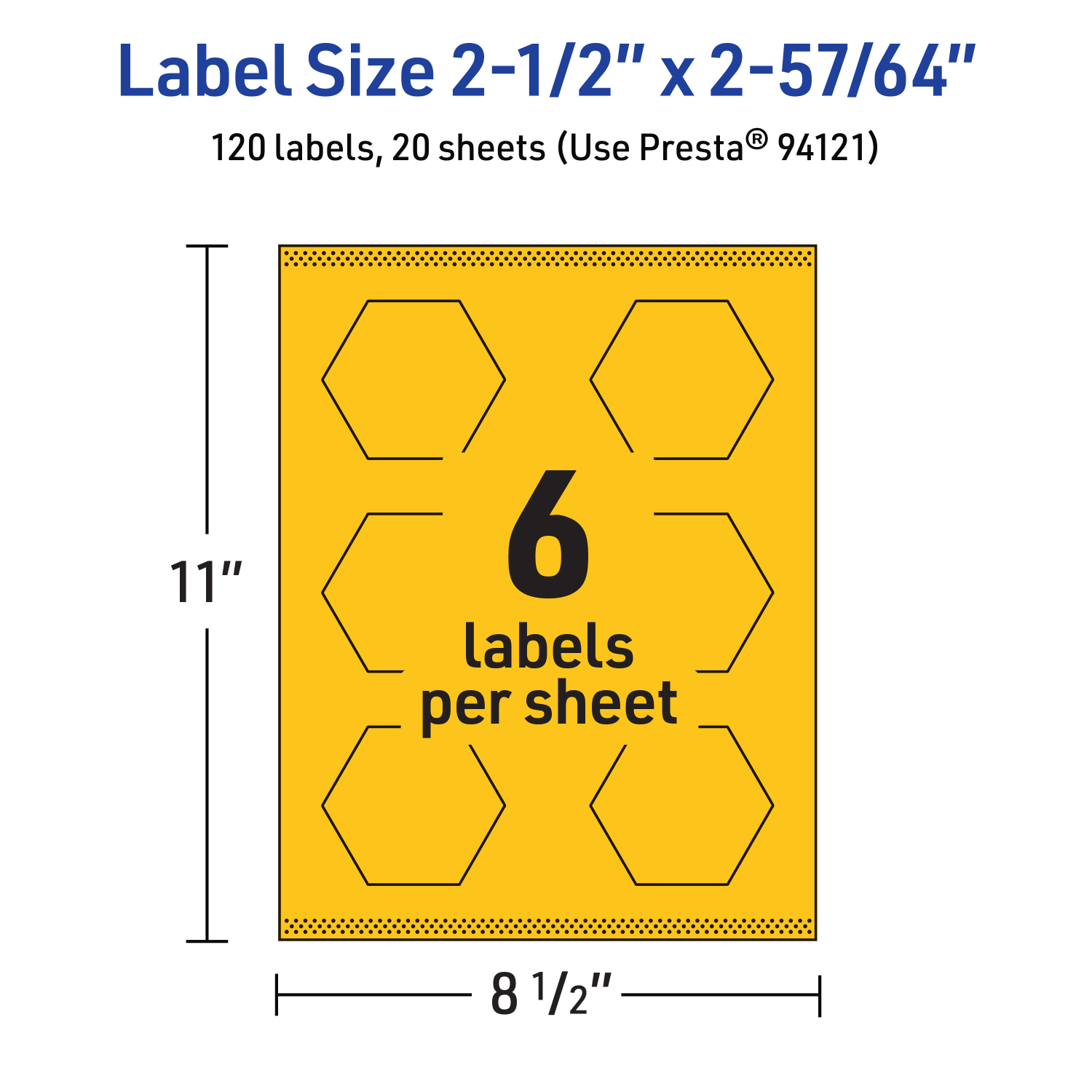 Avery Print-To-The-Edge Labels With Sure Feed Technology, 94121-BYP20, Hexagon, 2-1/2in x 2-57/64in, Matte Bright Yellow, Pack of 120 - Image 6
