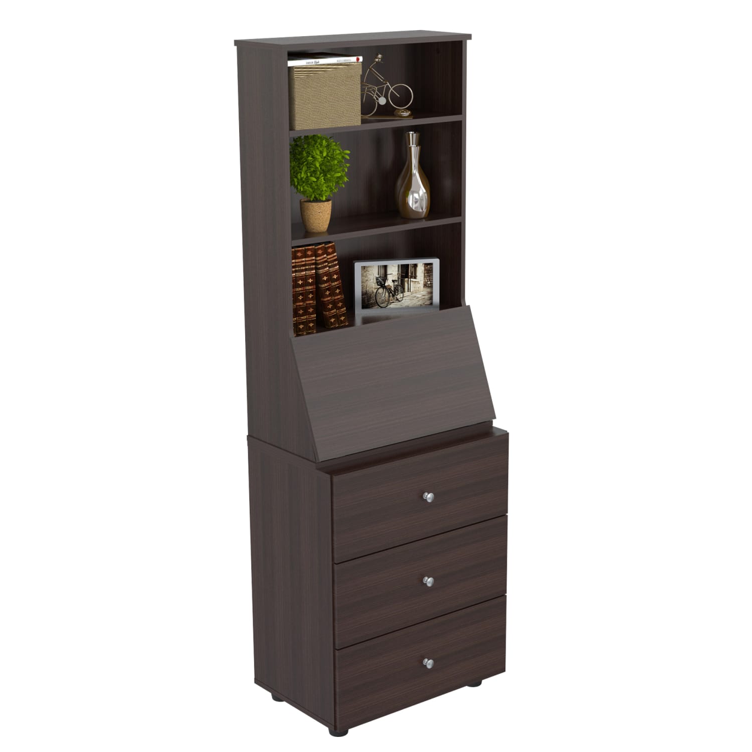 Inval Computer Armoire Cabinet Workstation With Work Shelf, 15-2/5inH x 71-1/10inW x 23-2/3inD, Espresso-Wengue - Image 3