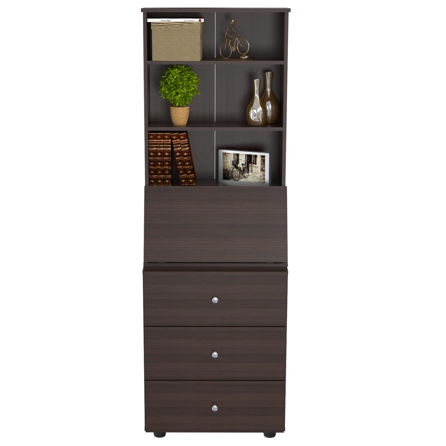 Inval Computer Armoire Cabinet Workstation With Work Shelf, 15-2/5inH x 71-1/10inW x 23-2/3inD, Espresso-Wengue - Image 4