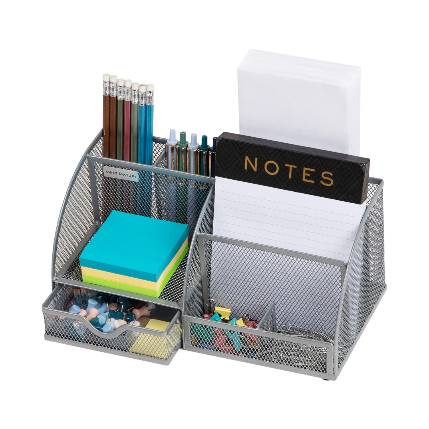 Mind Reader 7-Compartment Desktop Organizer, 5-1/4inH x 5-1/2inW x 11inD, Silver - Image 4