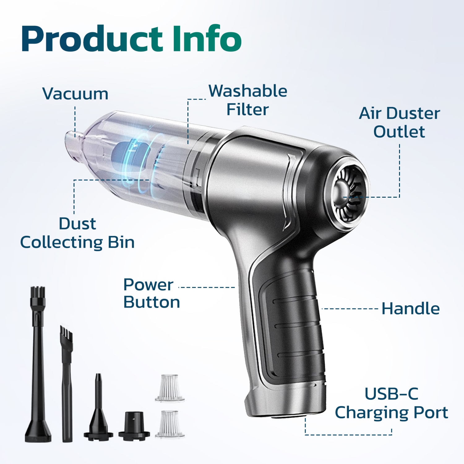 Purely C105 Keyboard/Electronics Vacuum Duster Cleaner, Silver, Total Qty 1 - Image 5