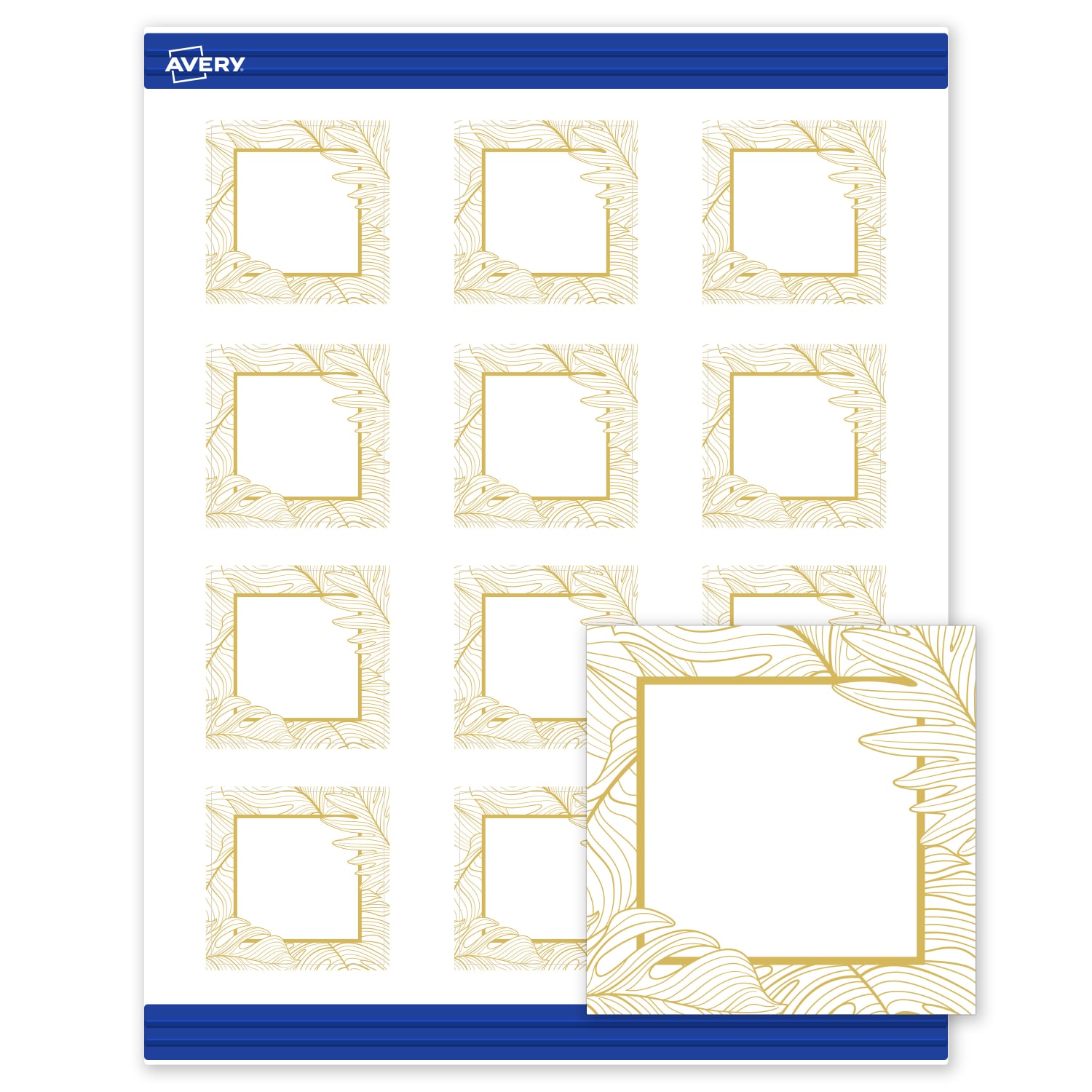 Avery Printable Cards With Sure Feed Technology, 2in x 2in, Matte White With Gold Florals, Pack Of 120 - Image 3