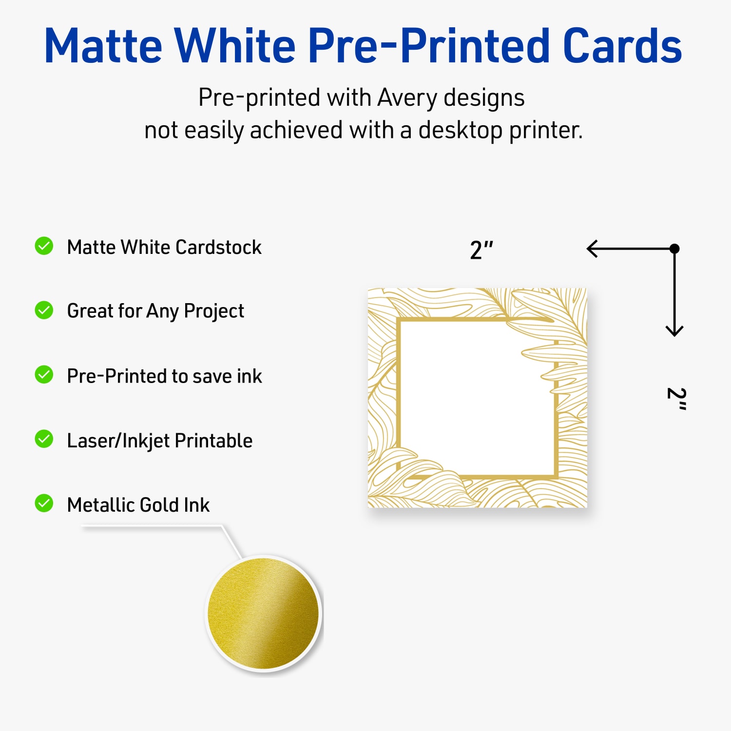 Avery Printable Cards With Sure Feed Technology, 2in x 2in, Matte White With Gold Florals, Pack Of 120 - Image 4