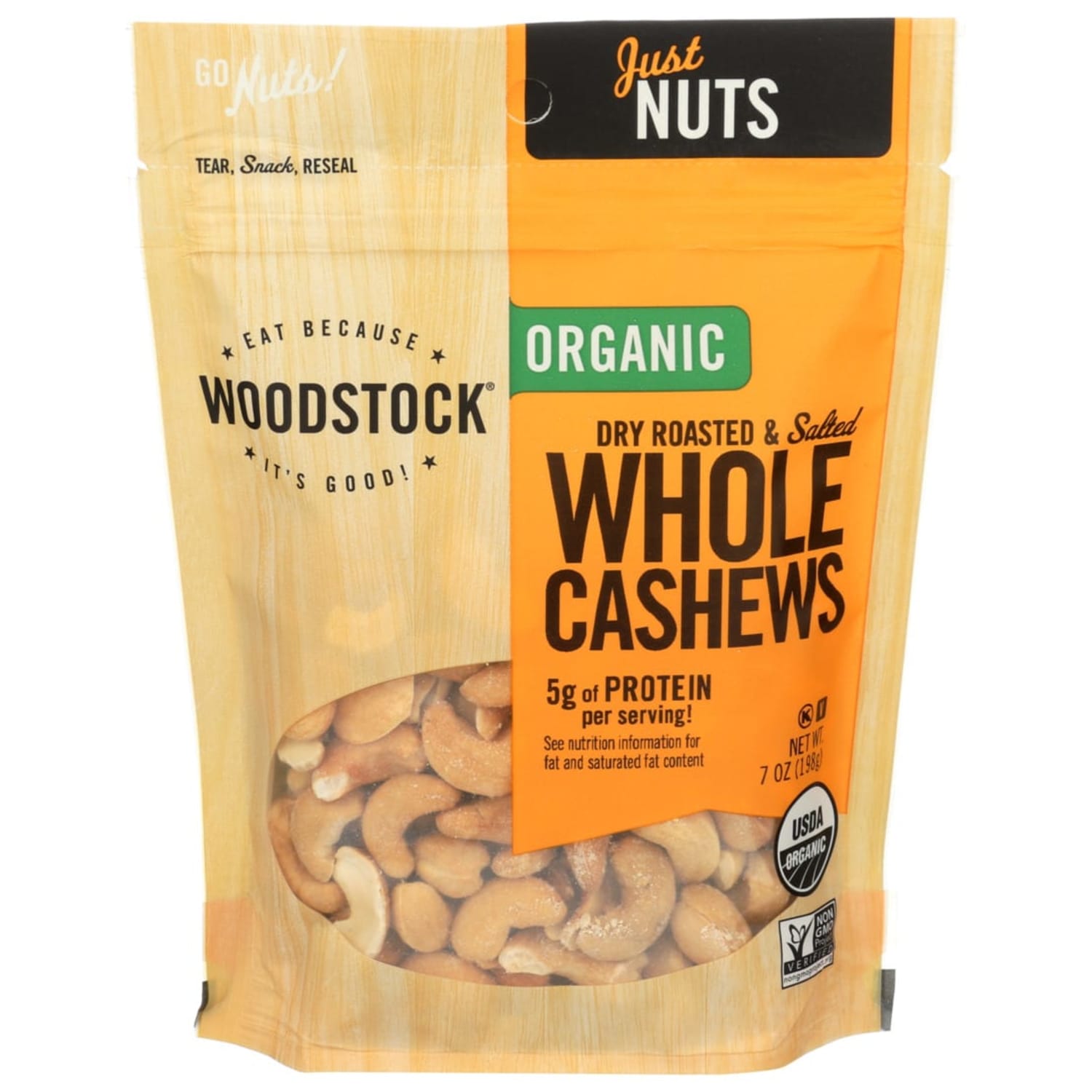 Woodstock Foods Organic Dry Roasted And Salted Whole Cashews, 7 Oz, Total Qty 8
