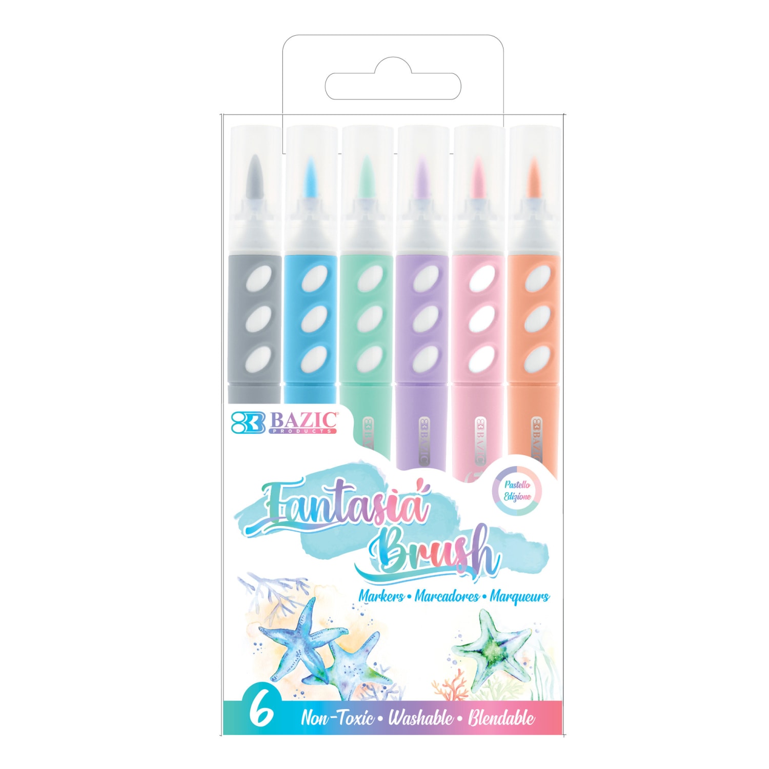BAZIC Products Brush Markers, Pastel Colors, 6 Per Pack, Set Of 12 Packs - Image 3