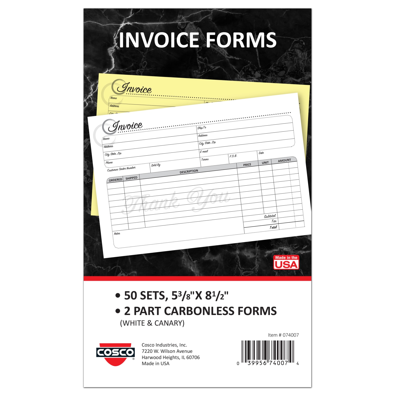 COSCO Service Invoice Form Book With Slip, 2-Part Carbonless, 5-3/8in x 8-1/2in, Artistic, Book Of 50 Sets