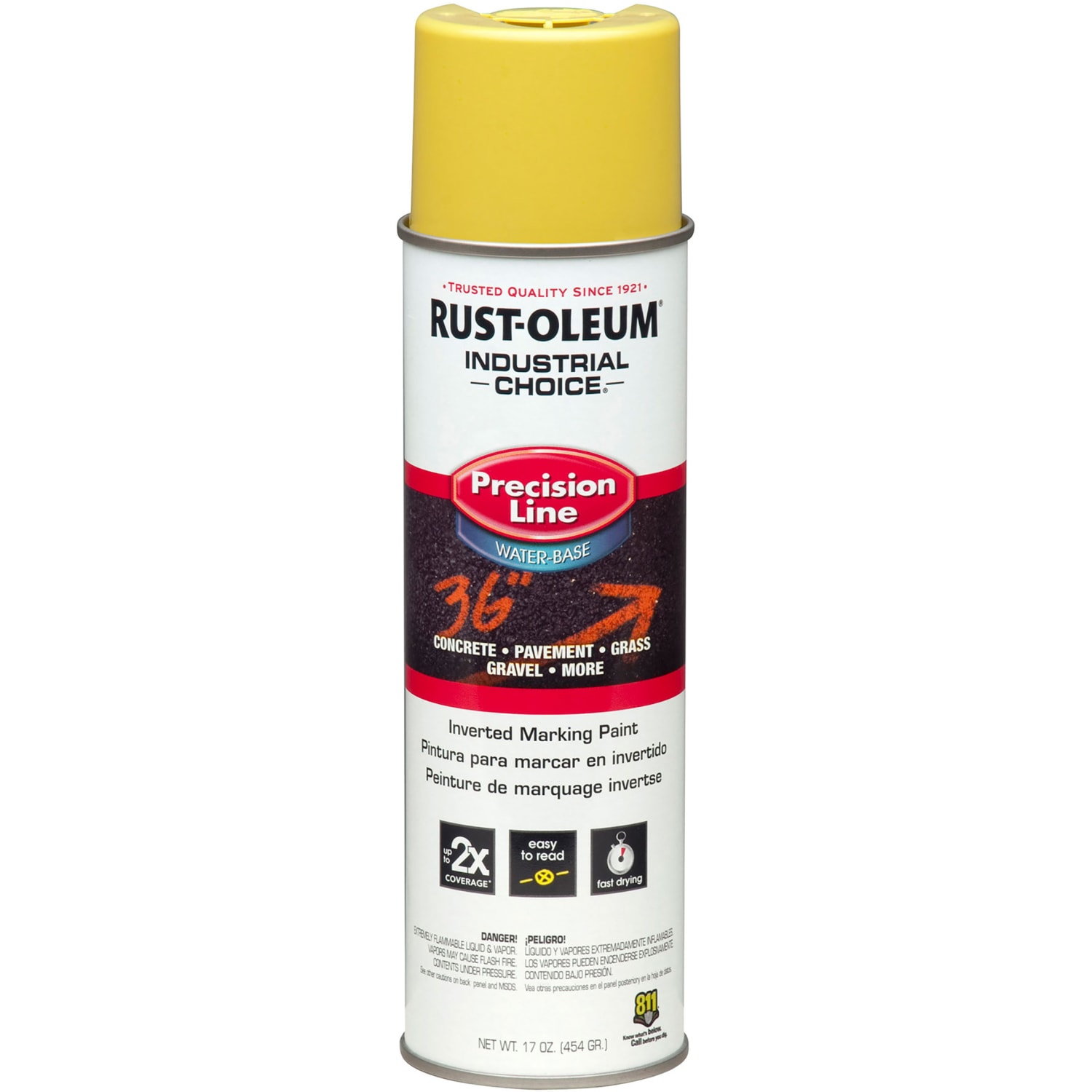 Rust-Oleum Industrial Choice M1800 System Water-Based Precision Line Inverted Marking Paint, 17 Oz, High-Visibility Yellow, Pack Of 12 Cans