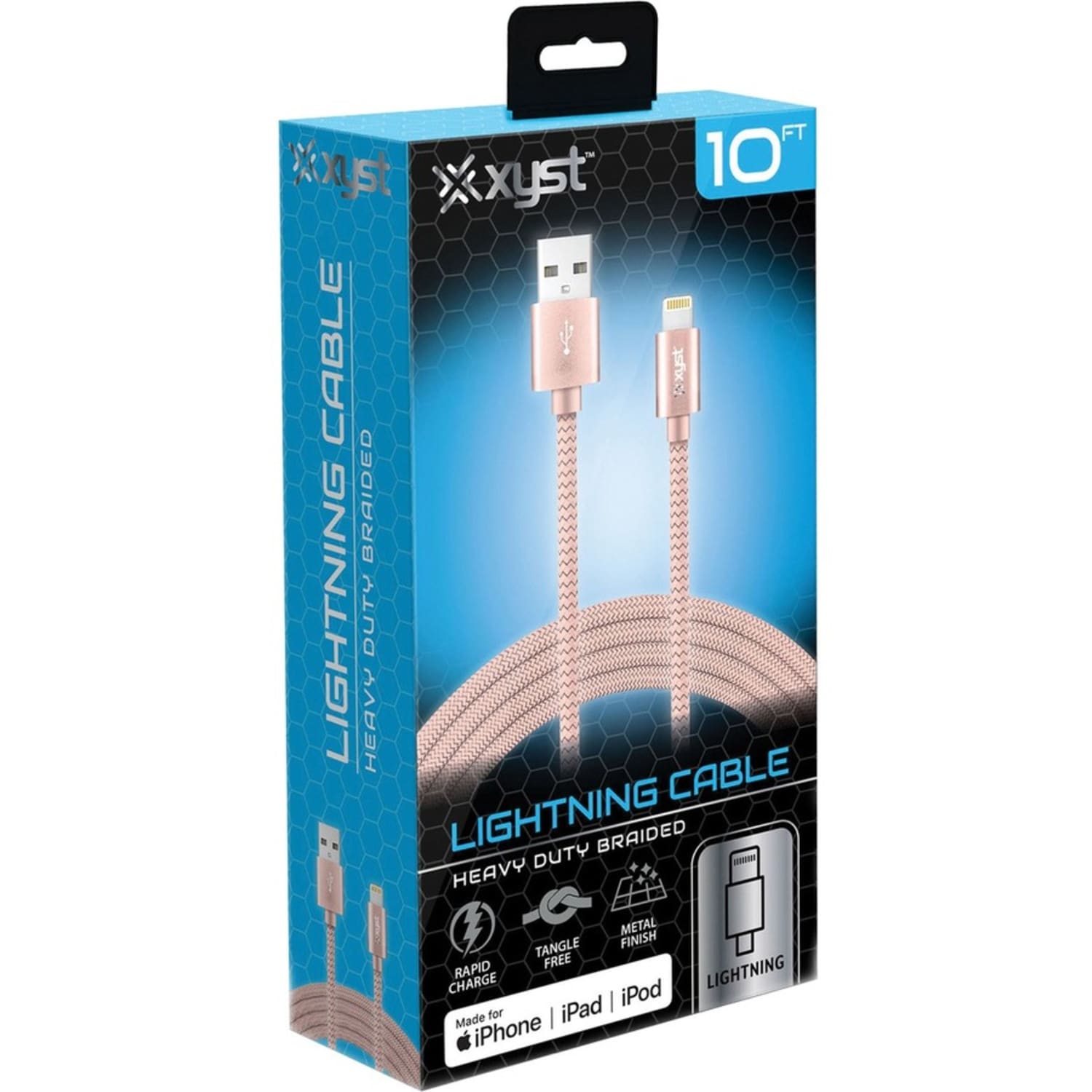 XYST Charge and Sync USB to Lightning Braided Cable, 10 Ft. (Rose Gold) - 10 ft Lightning/USB Data Transfer Cable  - XYSL10704B - Image 6