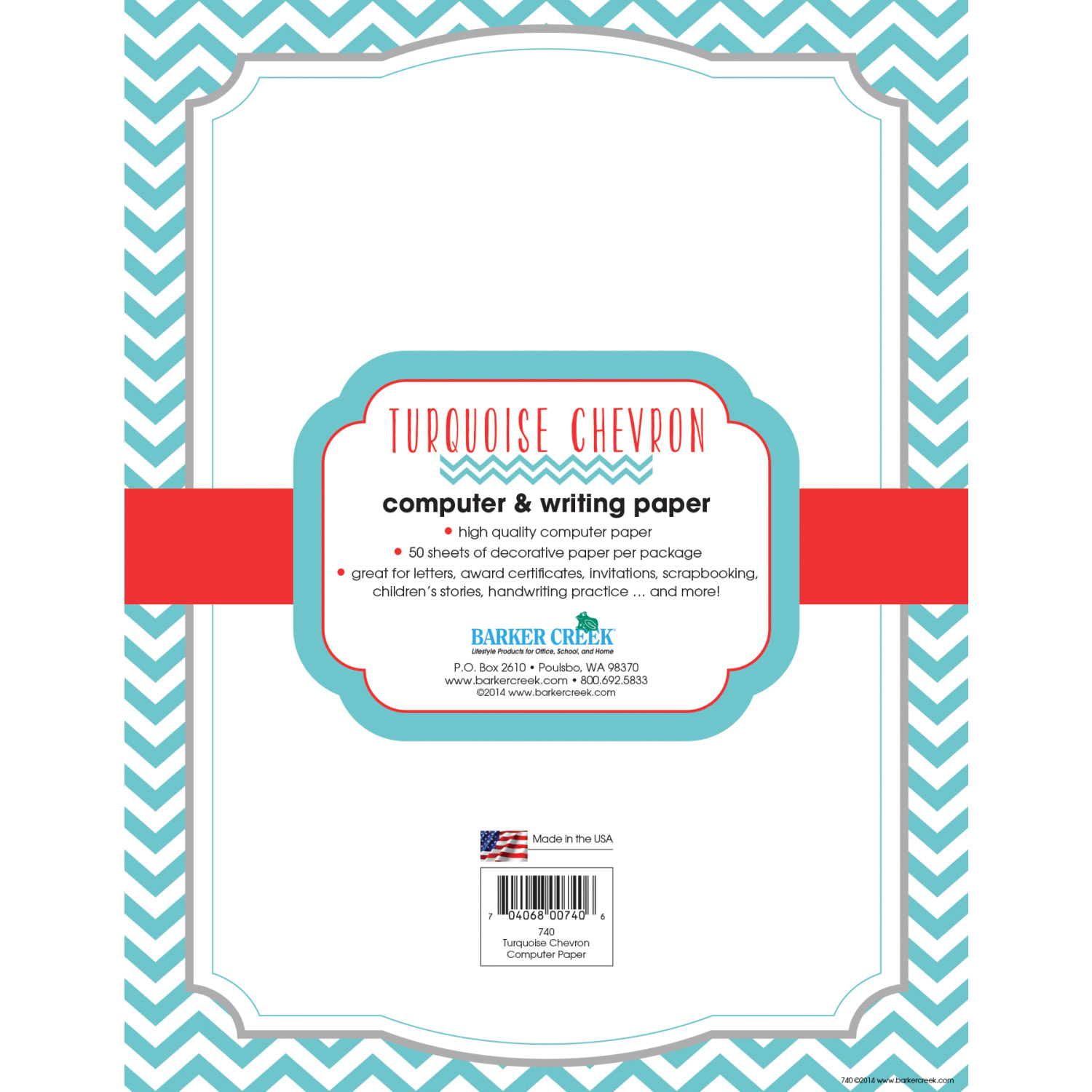 Barker Creek Computer Paper, 8 1/2in x 11in, Turquoise Chevron, Pack Of 50 Sheets - Image 3