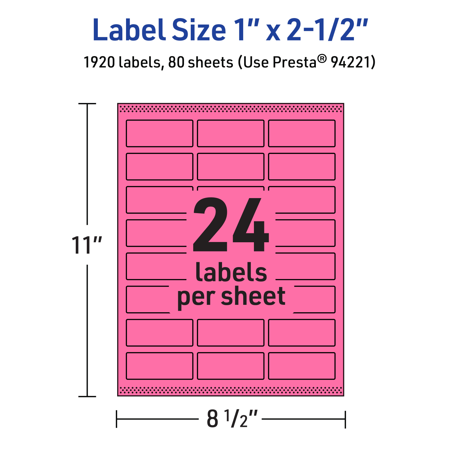 Avery Printable Labels With Sure Feed Technology, 94221-BPP80, Rectangle, 1in x 2-1/2in, Matte Bright Pink, Pack of 1920 - Image 6