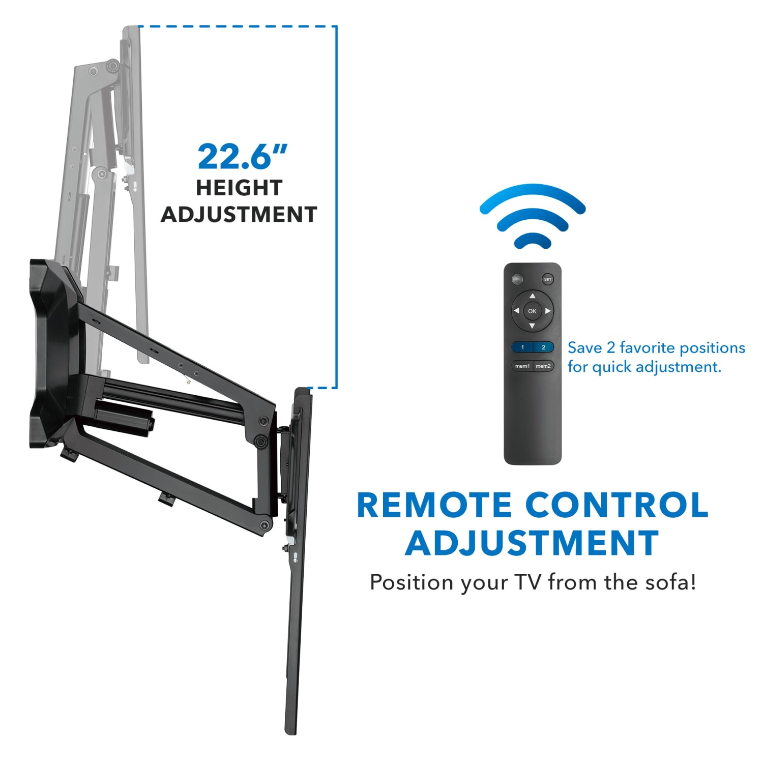 Mount-It! MI-386 Motorized Fireplace TV Wall Mount For Screens 30 To 70in, 71inH x 13inW x 18inD, Black - Image 6