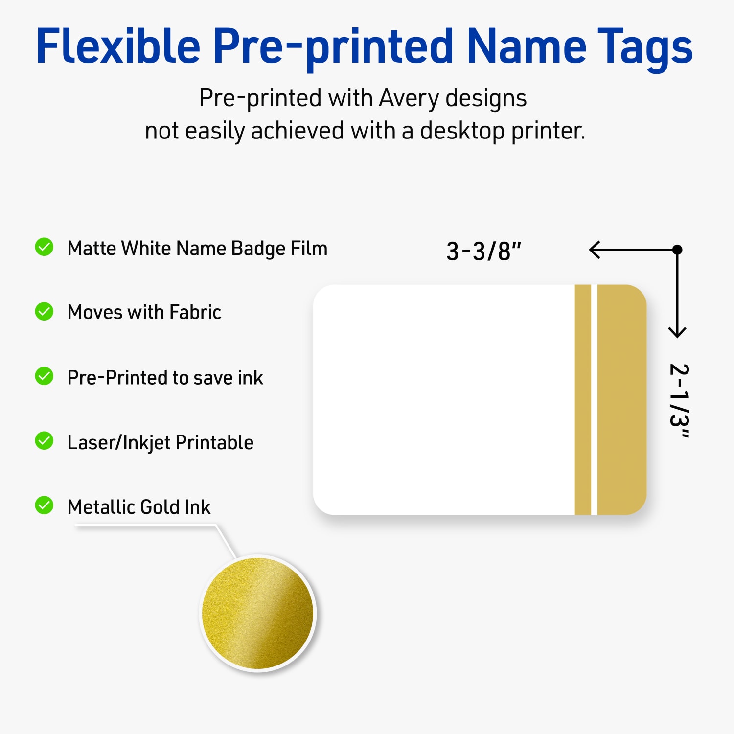 Avery Printable Adhesive Name Badges/Preprinted Designs, Rectangle, S00-EY4, 2-1/3in x 3-3/8in, Matte White/Double Dipped Gold Edge, Pack Of 80 - Image 4