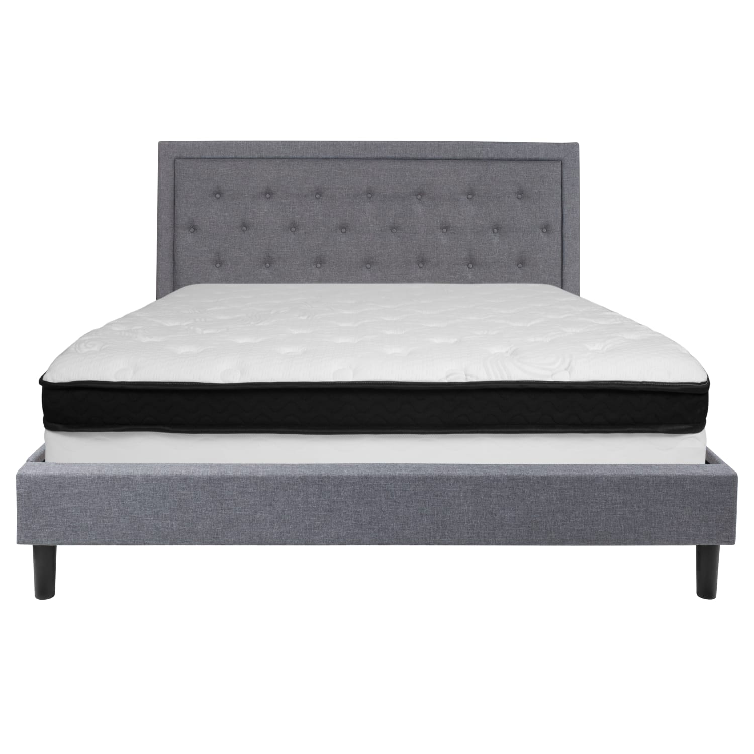 Flash Furniture Roxbury Panel Tufted Upholstered Platform Bed and Memory Foam Pocket Spring Mattress, King, 50-3/4inH x 81inW x 85-1/4inL, Light Gray - Image 6