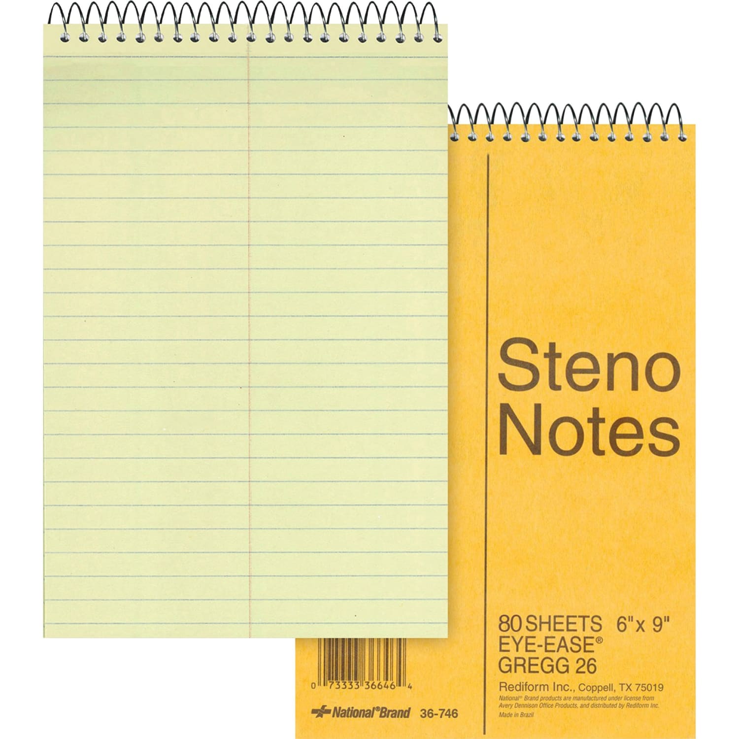 Rediform Eye-ease Steno Notebook - 80 Sheets - Wire Bound - Gregg Ruled - 16 lb Basis Weight - 6in x 9in - Green Paper - Brown Cover - Board Cover - Hard Cover, Rigid - 1Each - Image 3