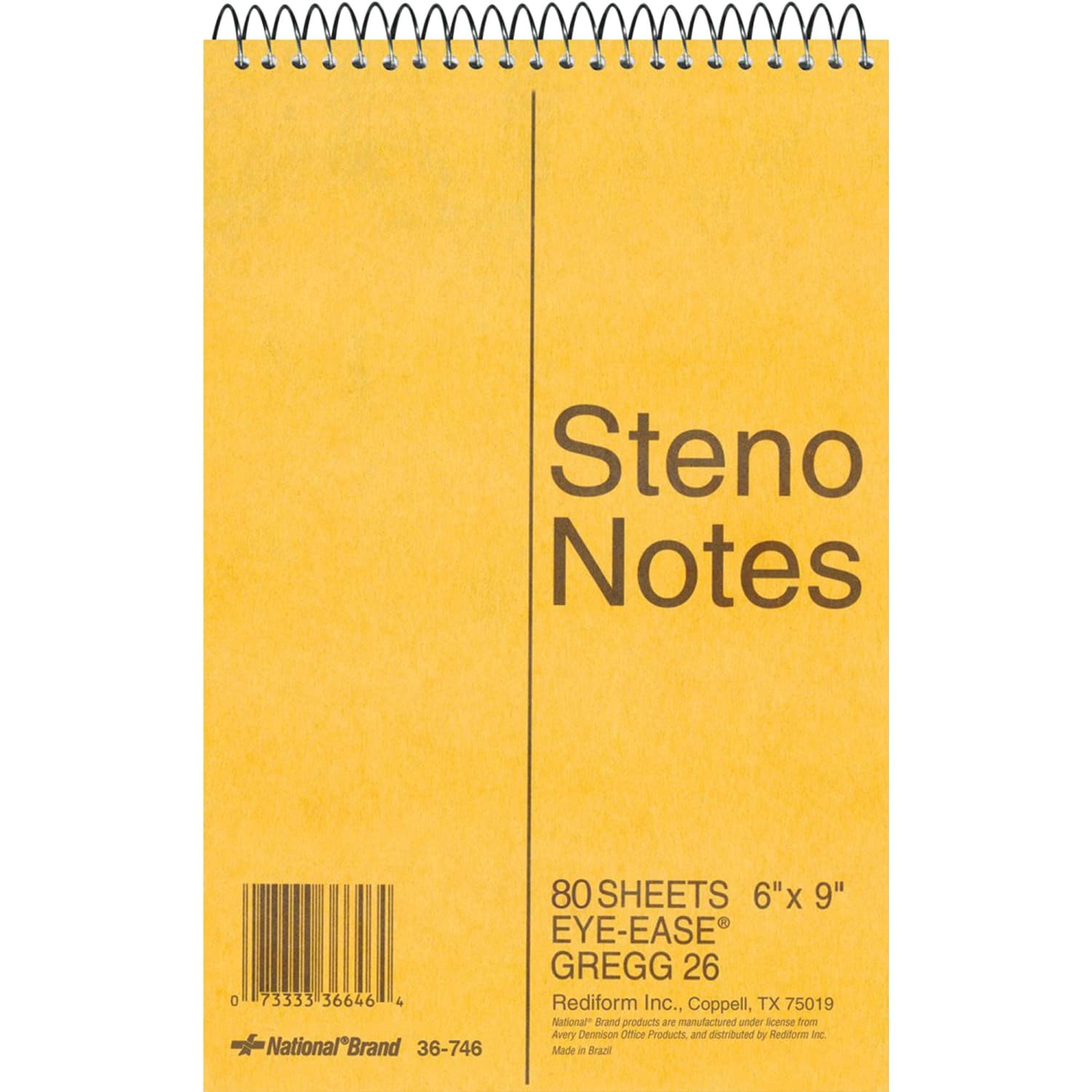 Rediform Eye-ease Steno Notebook - 80 Sheets - Wire Bound - Gregg Ruled - 16 lb Basis Weight - 6in x 9in - Green Paper - Brown Cover - Board Cover - Hard Cover, Rigid - 1Each - Image 4