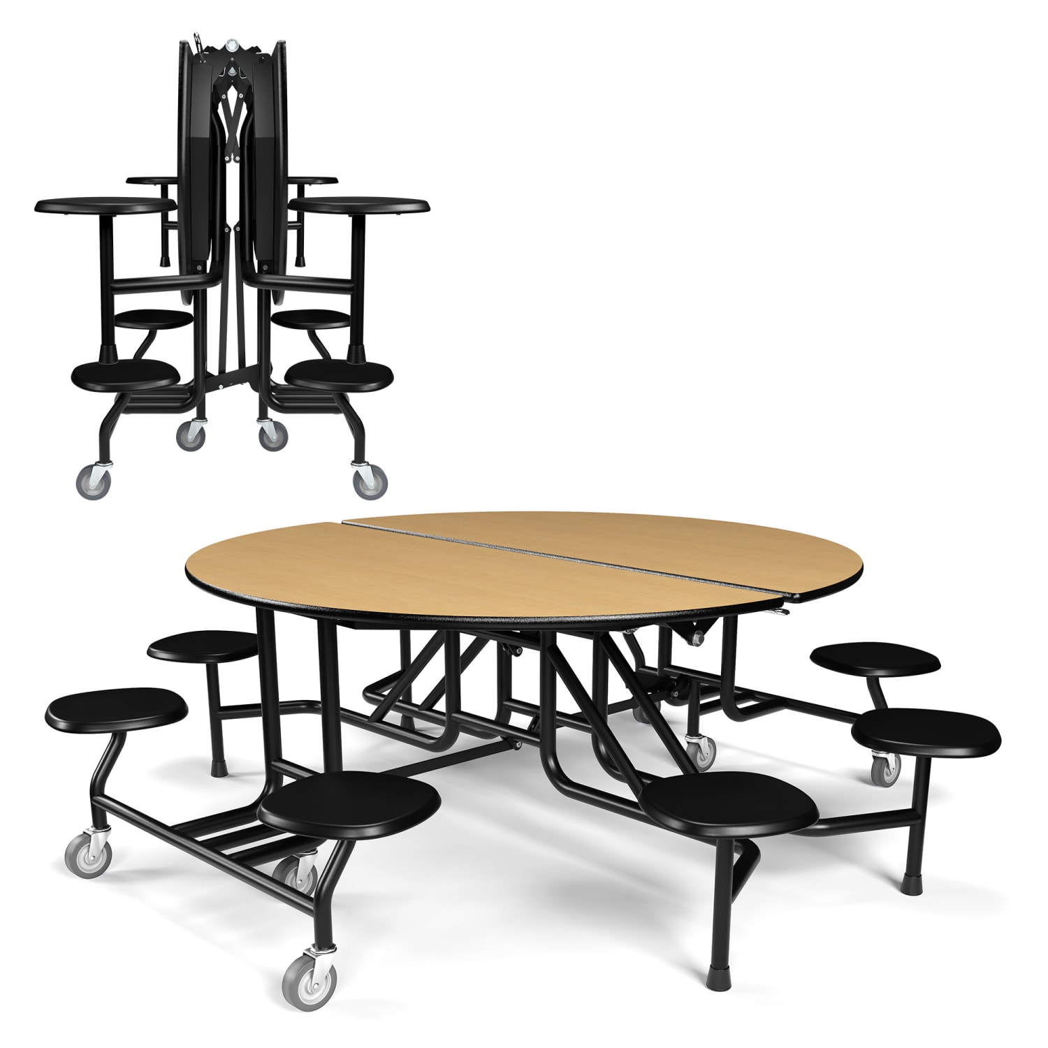 Palmer Hamilton 59T Round Mobile Cafeteria Table, 29in x 83in, Fusion Maple