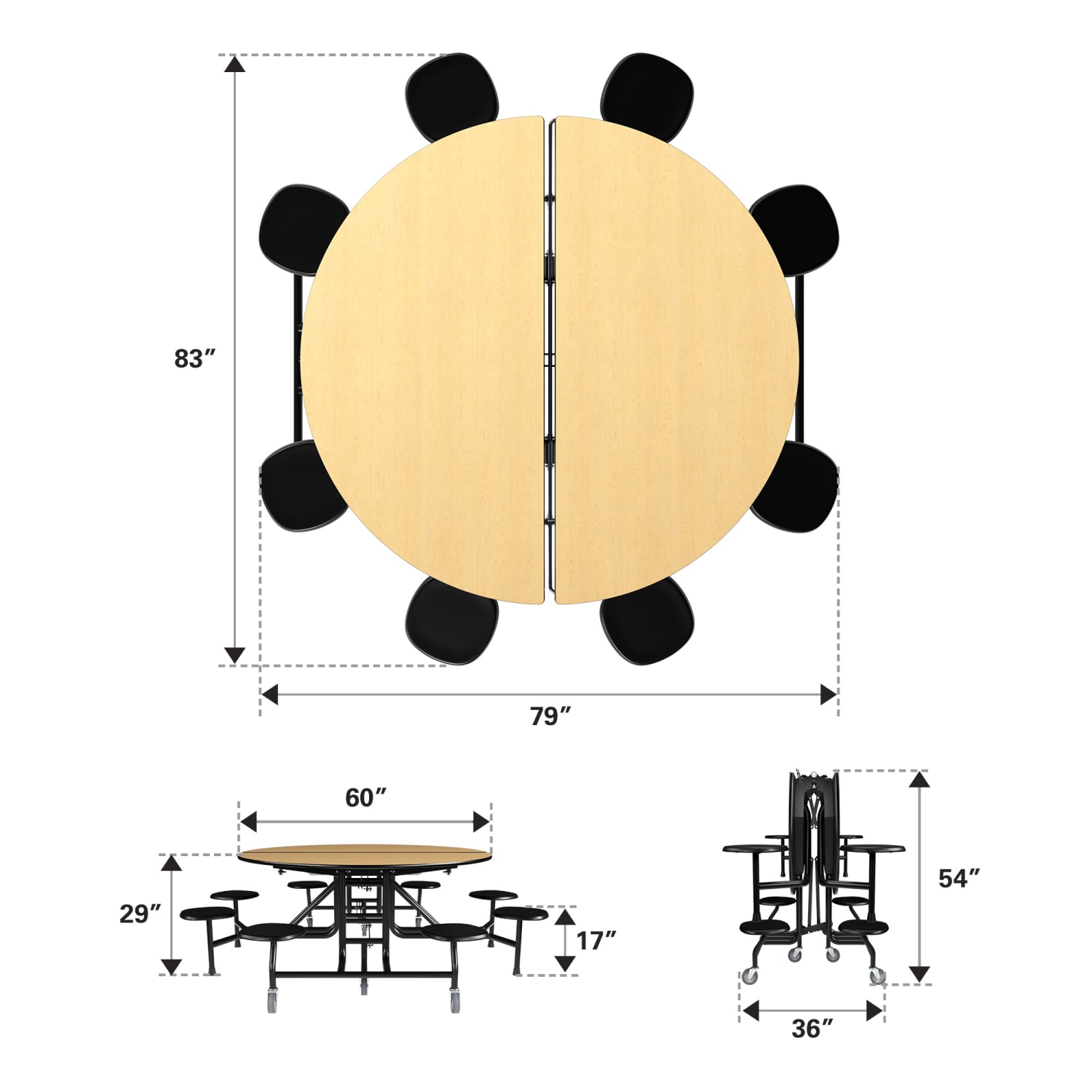 Palmer Hamilton 59T Round Mobile Cafeteria Table, 29in x 83in, Fusion Maple - Image 4