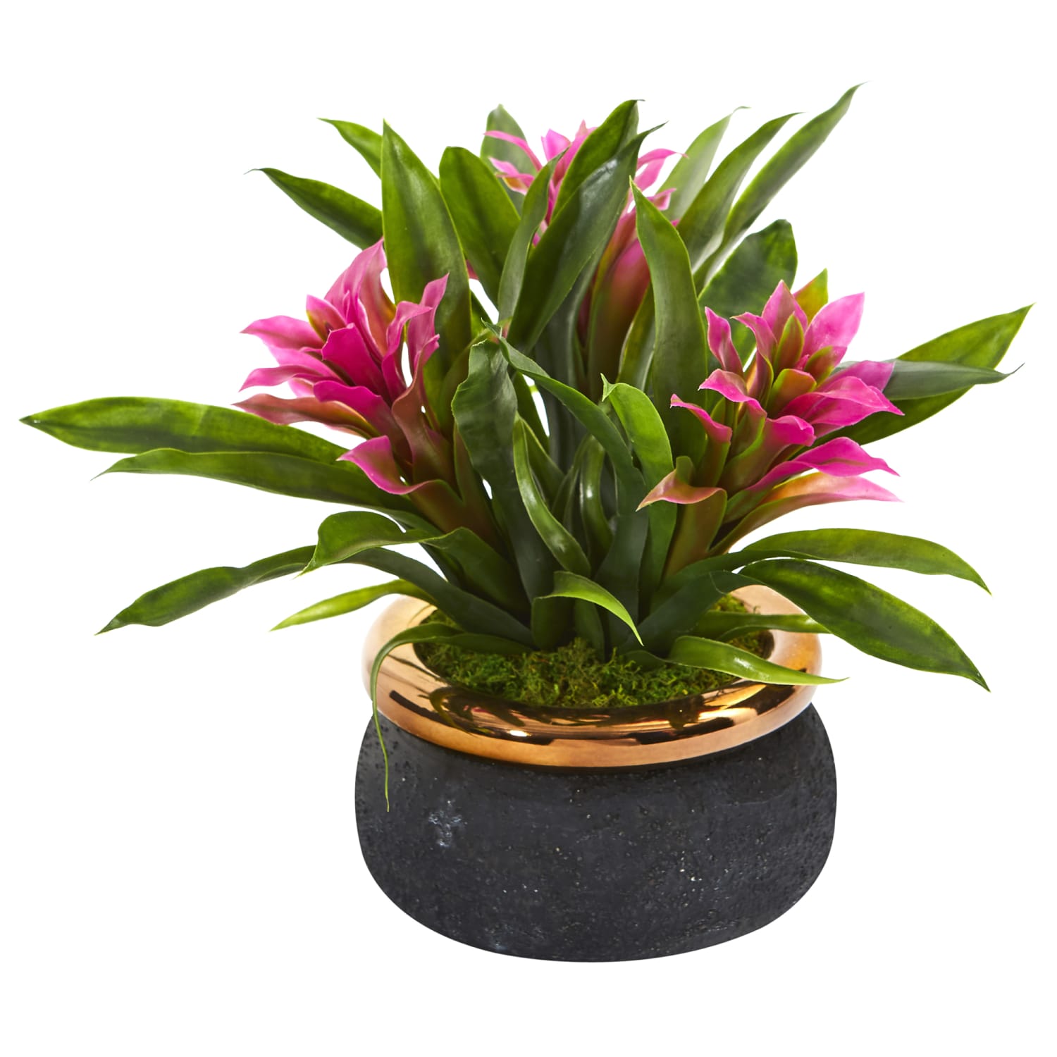 Nearly Natural Bromeliad 11inH Artificial Plant With Stoneware Planter, 11inH x 15inW x 15inD, Purple/Black