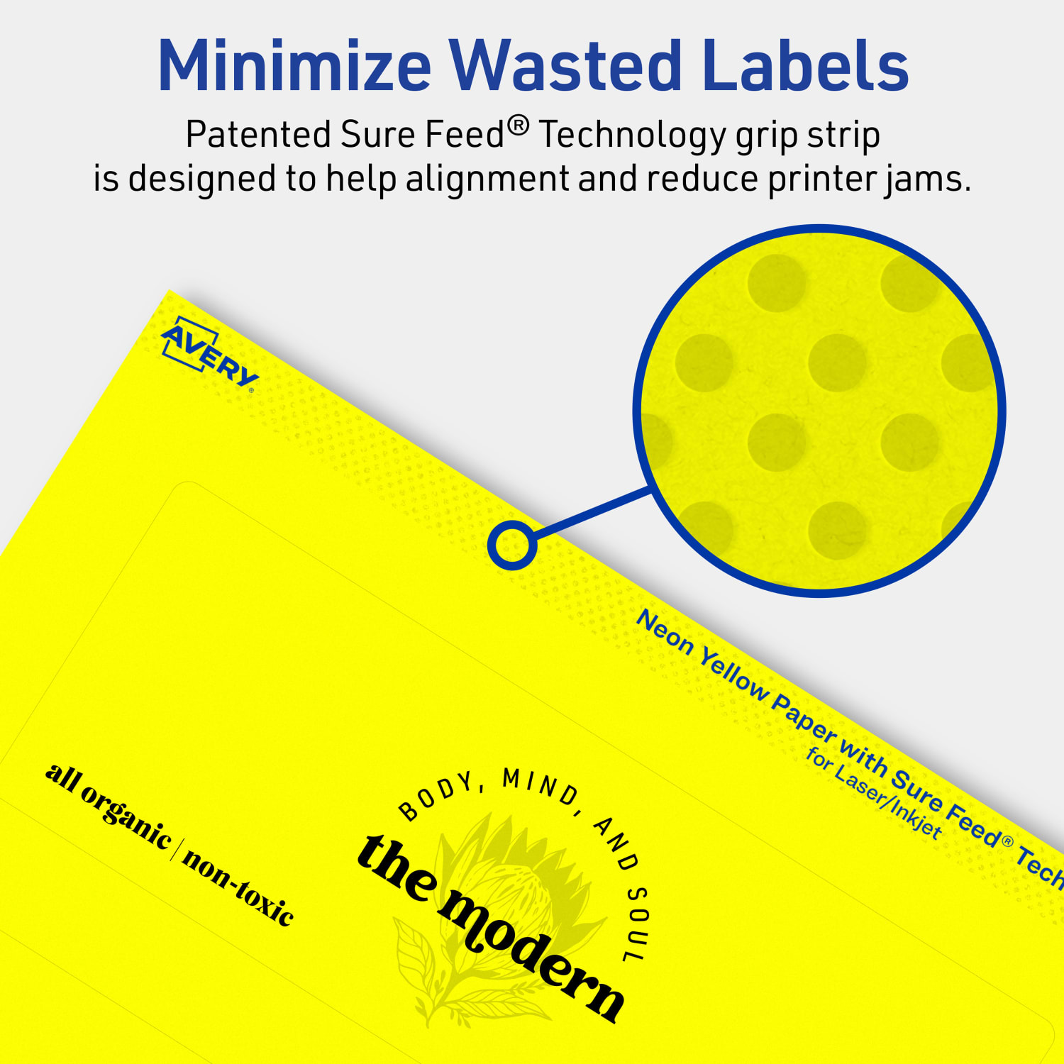 Avery Print-To-The-Edge Labels With Sure Feed Technology, 94247-NYP80, Rectangle, 2-1/2in x 7in, Matte Neon Yellow, Pack of 240 - Image 5
