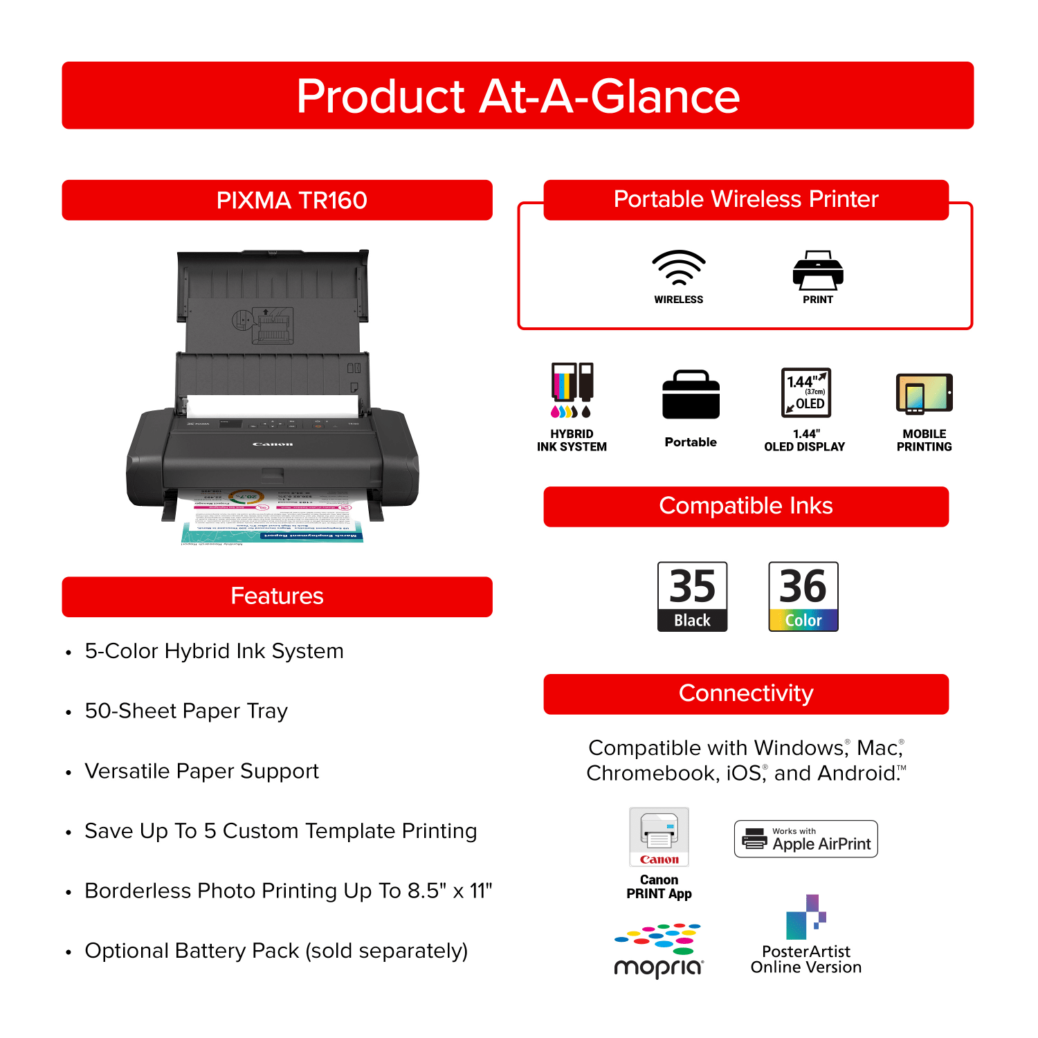 Canon PIXMA TR160 Wireless Inkjet Portable Color Printer - Image 3