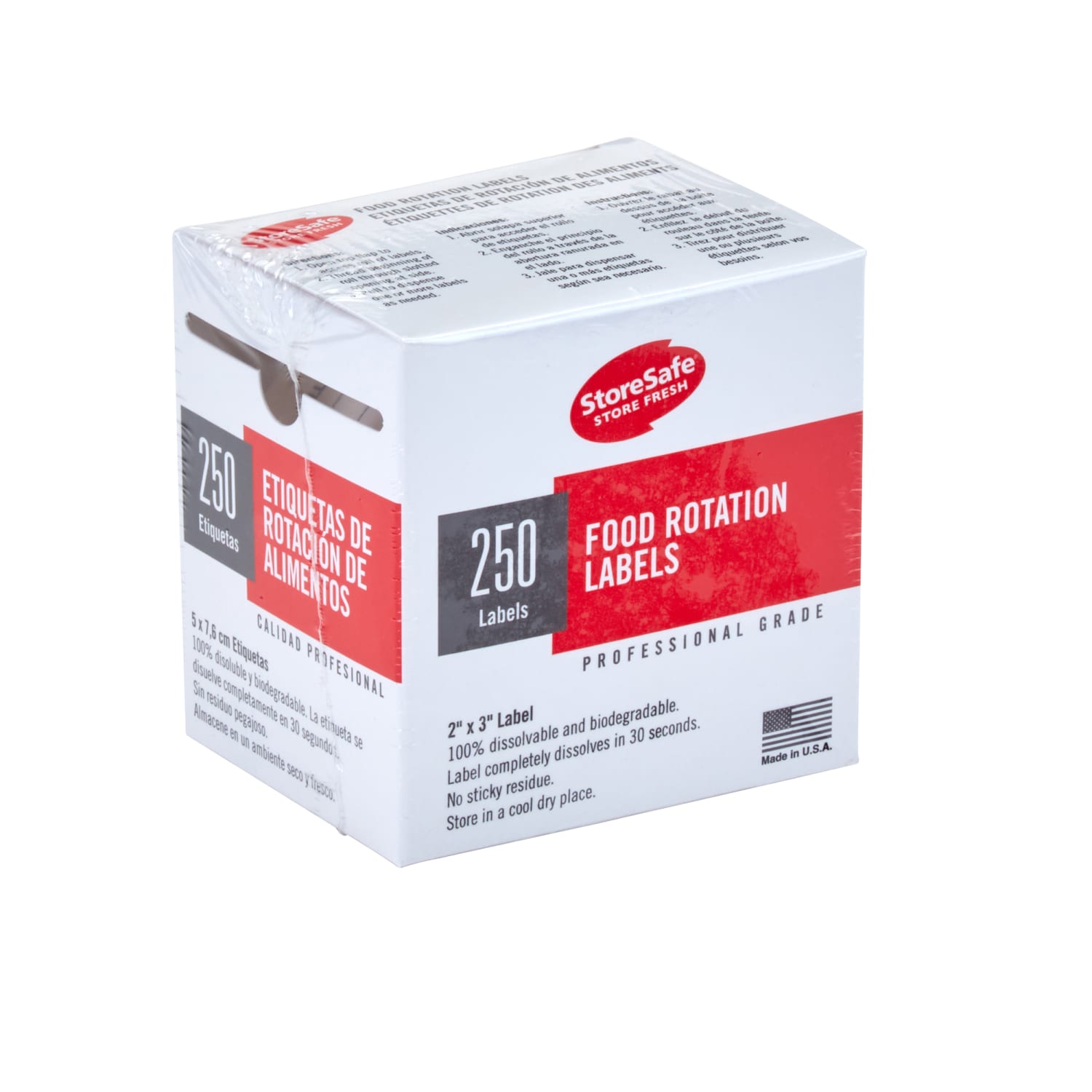 Cambro Food Rotation Labels, 23SLB250, 2inW x 3inD, White, Pack Of 250 Labels