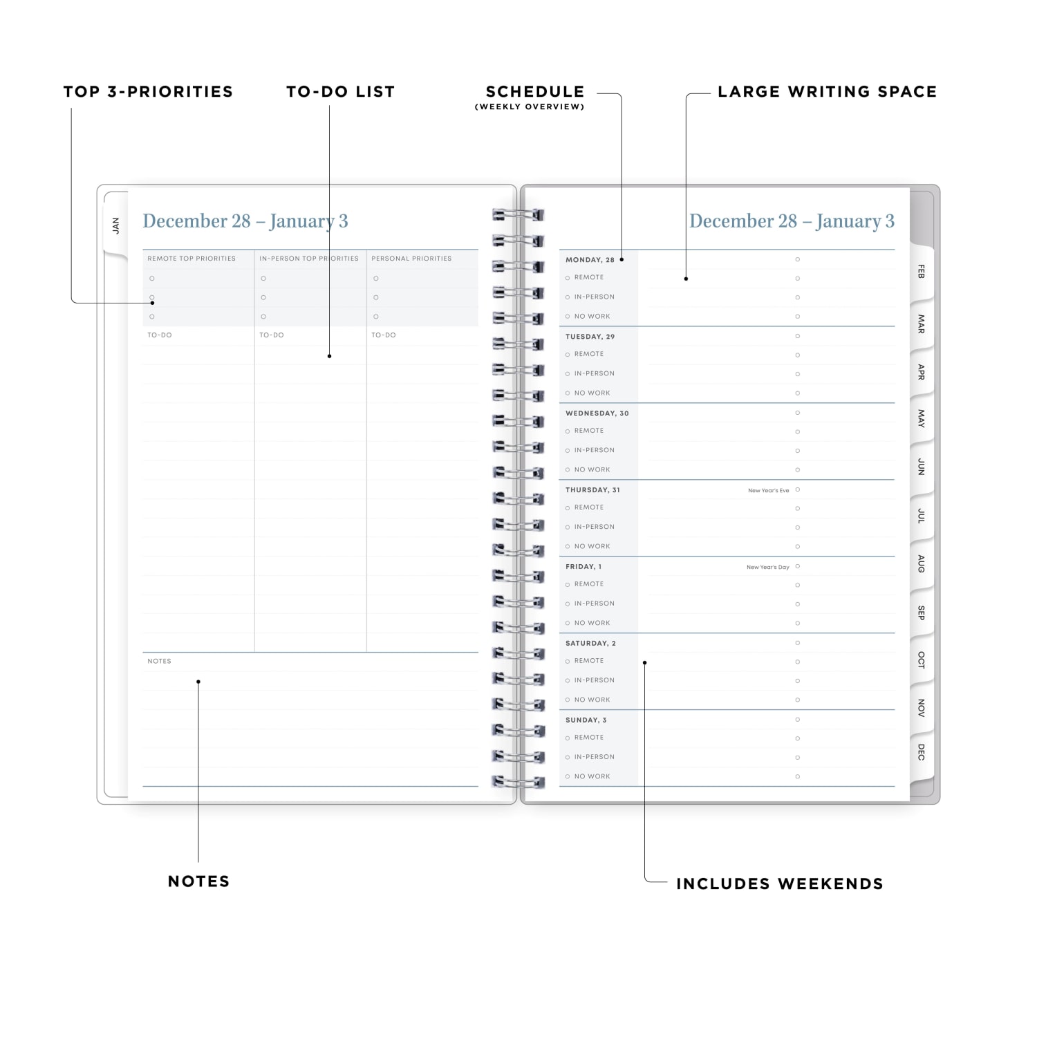 2027 Blue Sky Linen Stripe Gray Weekly/Monthly Planning Calendar, 5x8, 0%, Clear PET, Jan-Dec, RY27 - Image 3