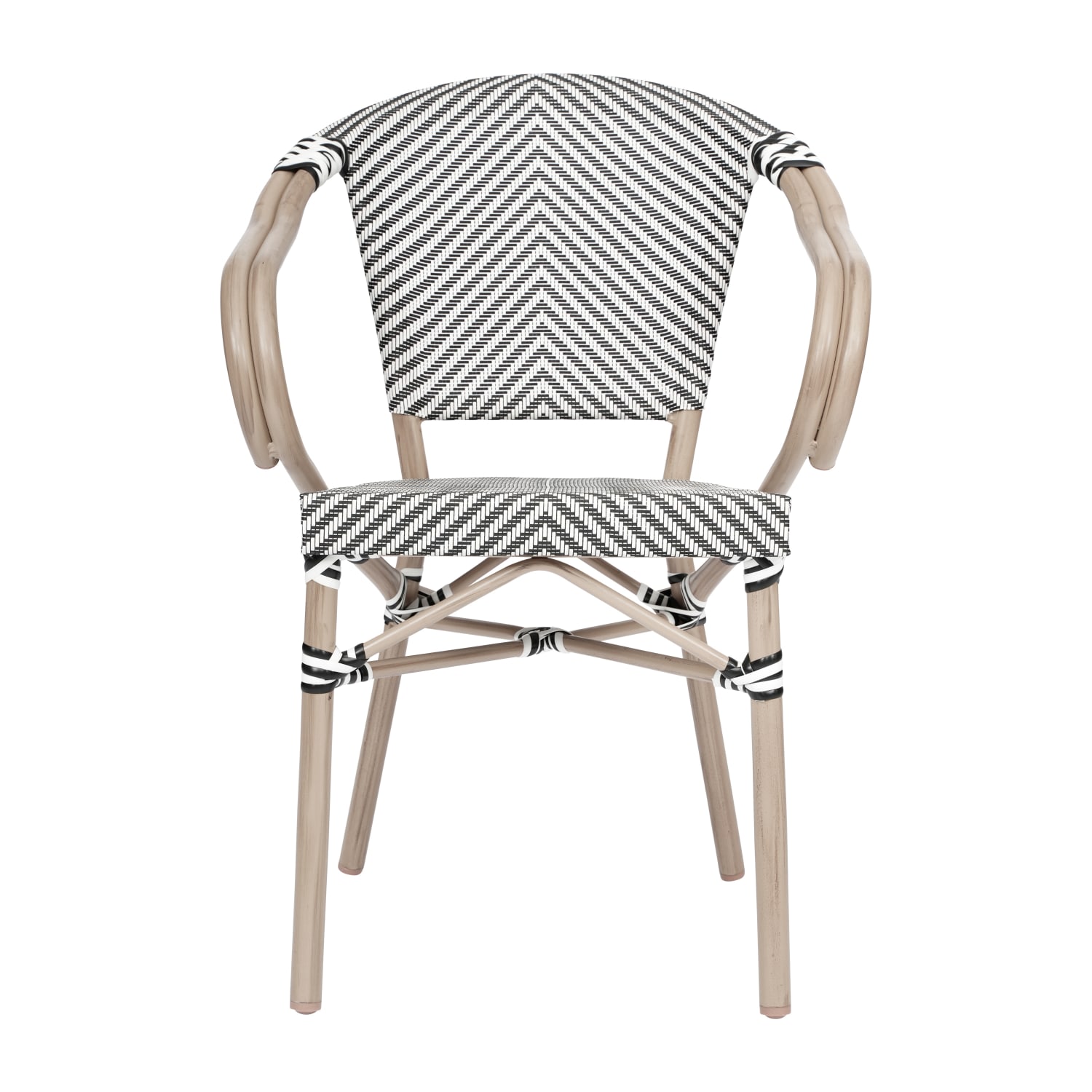 Flash Furniture 2 Pack Marseille IndoorOutdoor Commercial Bistro Stacking Chair with Arms Black  WhiteLight Natural Frame  2SDAS64218BKWLT PopularChairscom