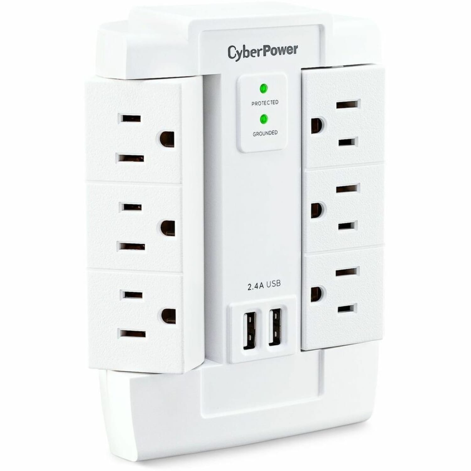 CyberPower CSP600WSURC2 6-Outlet Swivel Professional Surge Protector Wall Tap With 2 USB Ports, White - Image 5
