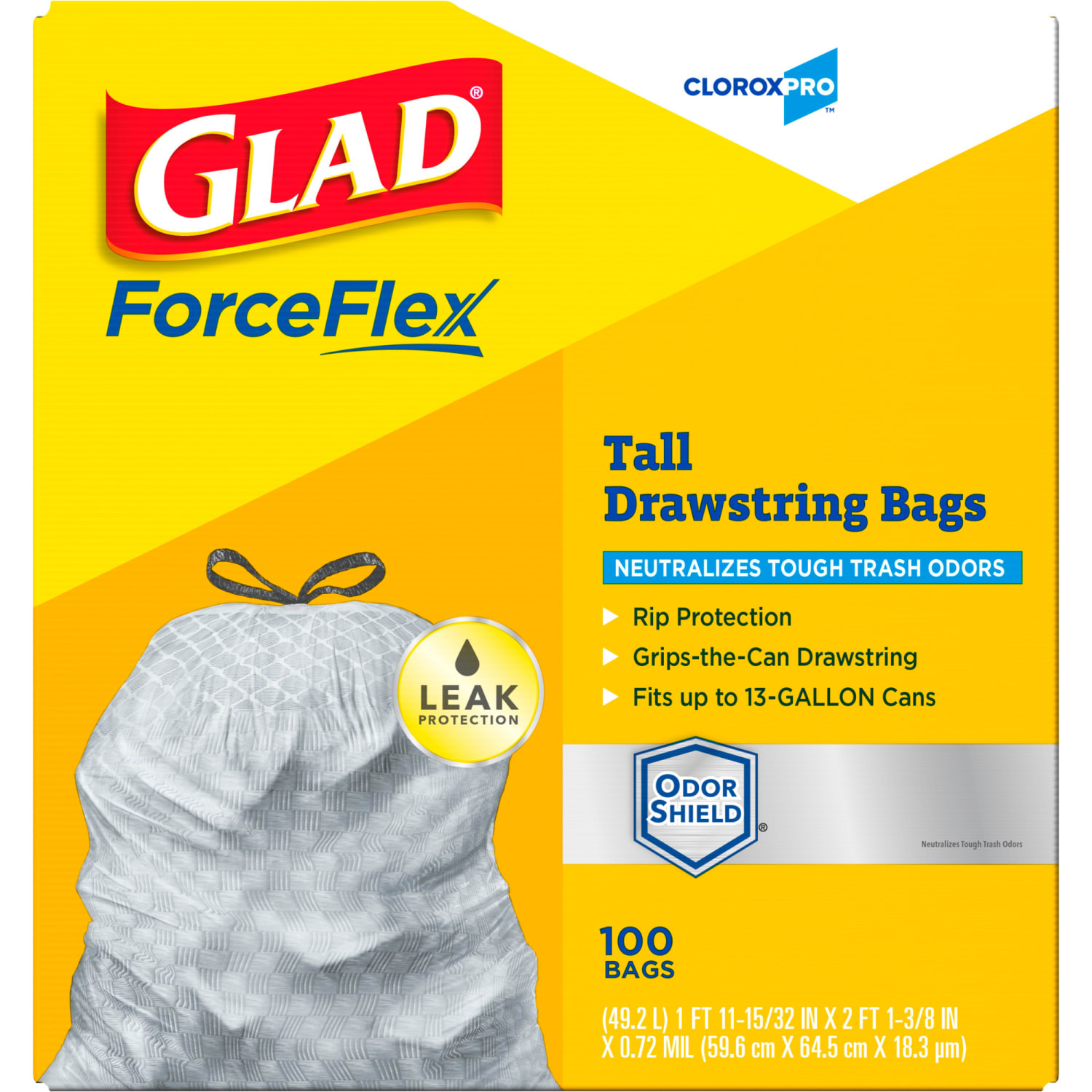 CloroxPro Glad ForceFlex Tall Kitchen Drawstring Trash Bags, 13 Gallon, Grey, Box Of 100 - Image 3